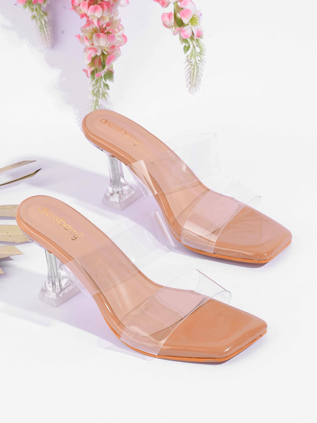 

DressBerry Tan Open Toe Block Heels