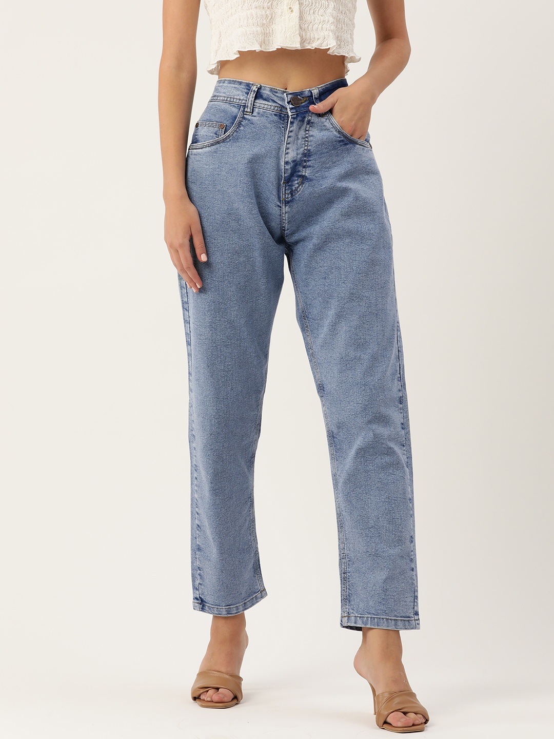 

PARIS HAMILTON High-Rise Heavy Fade Acid Wash Stretchable Jeans, Blue