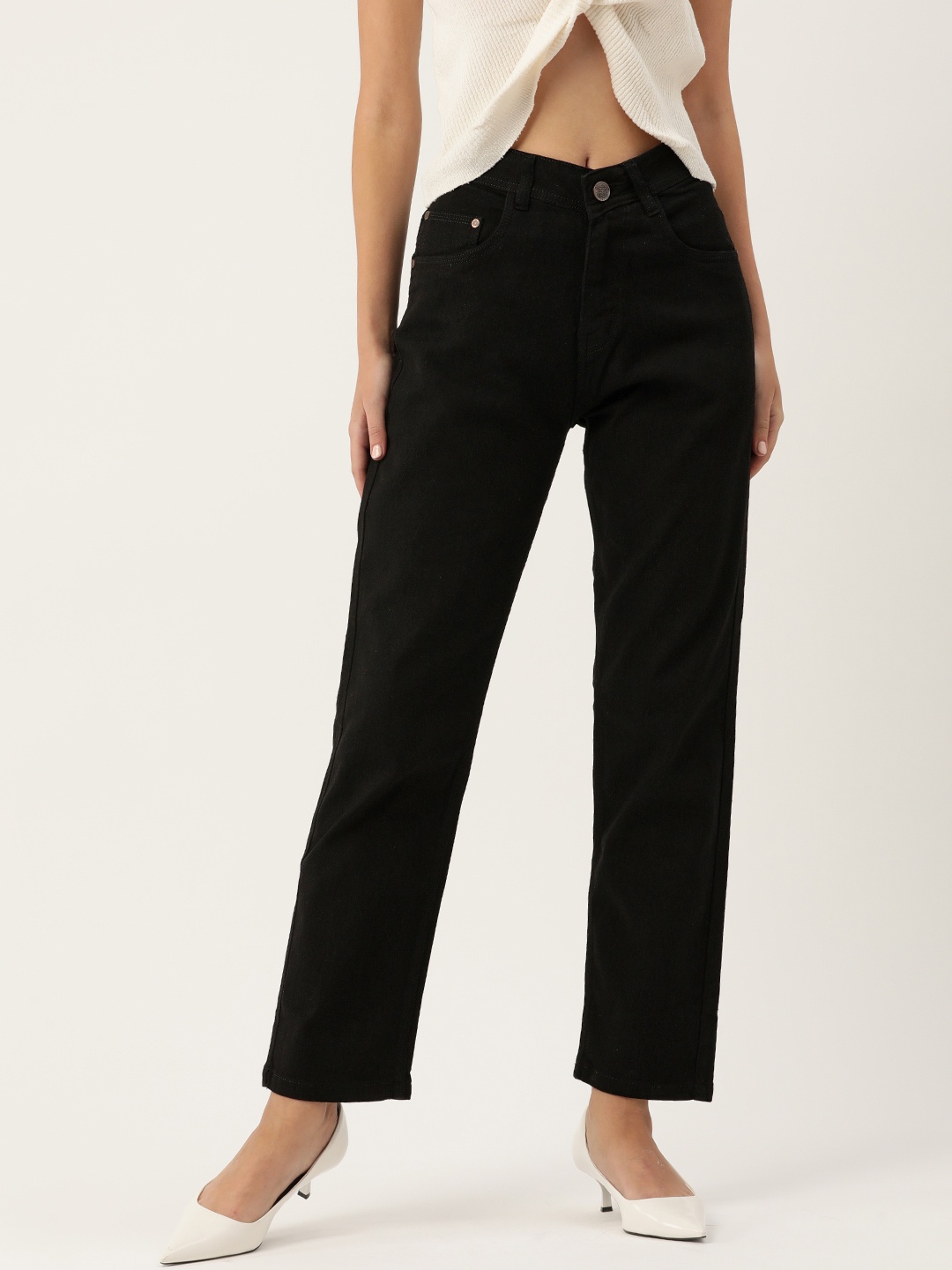 

PARIS HAMILTON Relaxed Fit High-Rise Stretchable Jeans, Black