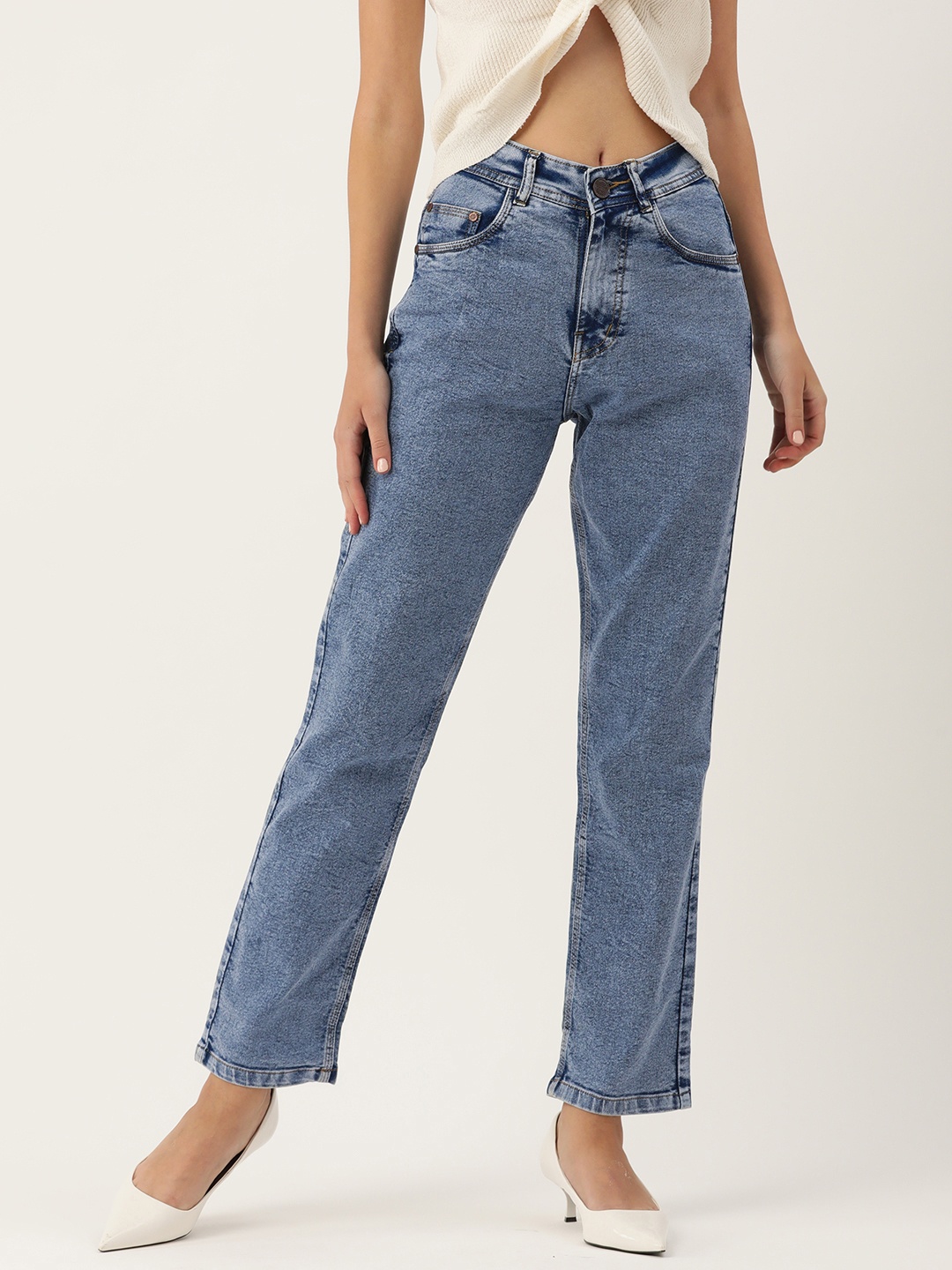 

PARIS HAMILTON Boyfriend Fit High-Rise Heavy Fade Acid Wash Stretchable Jeans, Blue