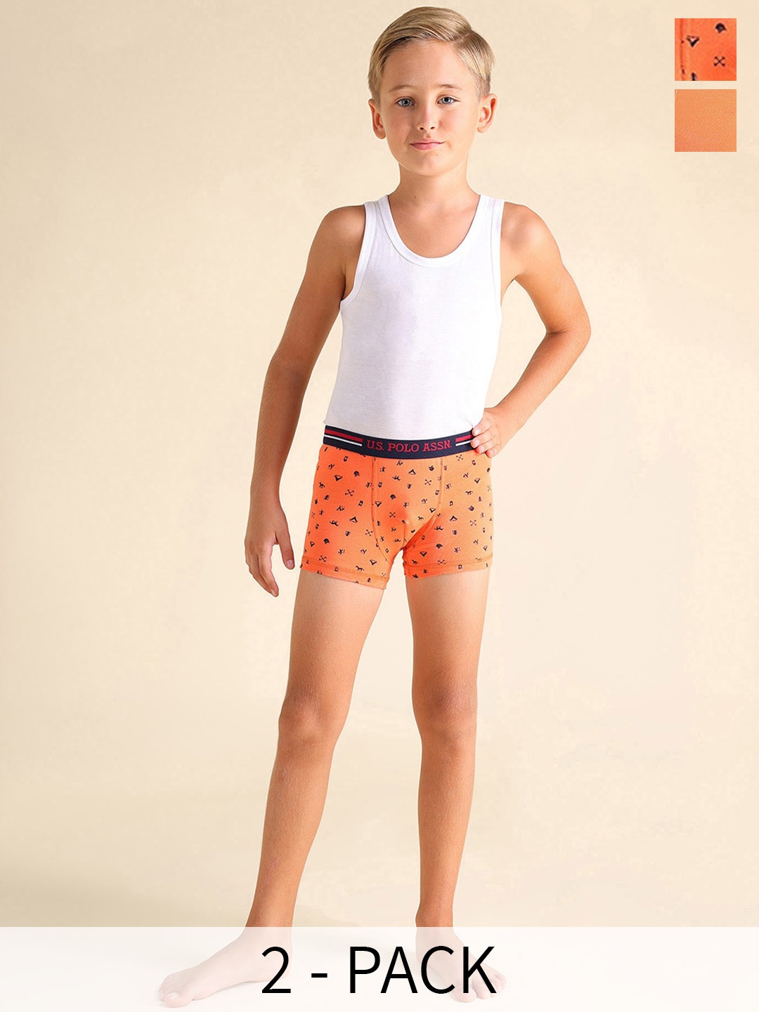 

U.S. Polo Assn. Kids Boys Pack Of 2 Printed Breathability Trunks EKT02-OO0-P2, Orange