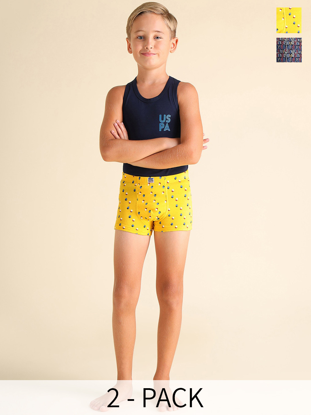

U.S. Polo Assn. Kids Boys Pack Of 2 Printed Anti Bacterial Trunk EKT05-YN0-P2, Navy blue