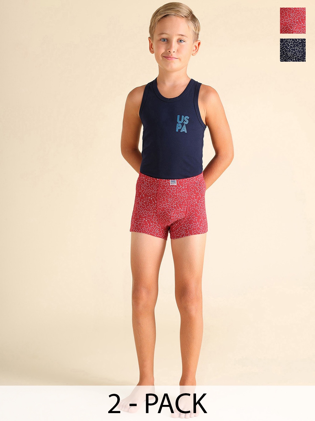 

U.S. Polo Assn. Kids Boys Pack Of 2 Printed Breathability Trunks EKT05-RN0-P2, Red