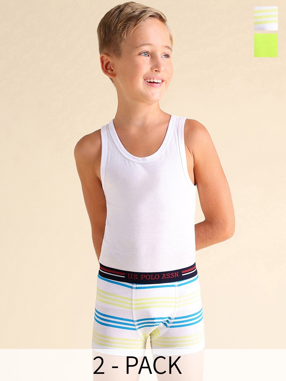 

U.S. Polo Assn. Kids Boys Pack Of 2 Breathability Trunks EKT02-LW0-P2, White