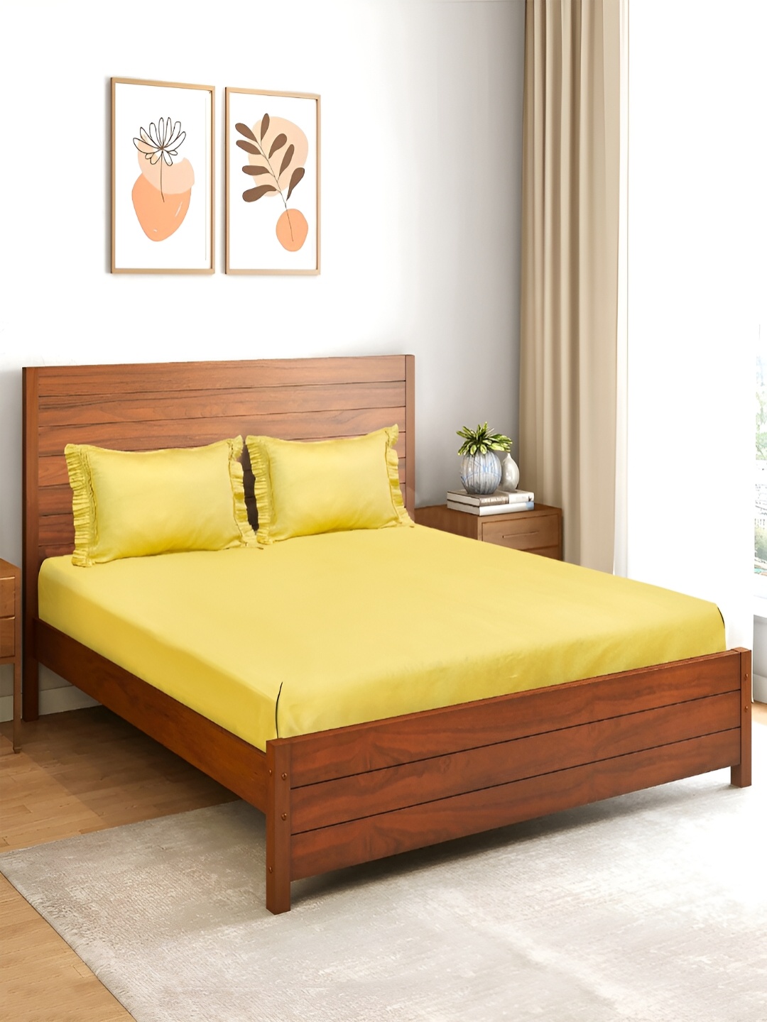 

Saral Home Yellow Cotton 210 TC Queen Bedsheet with 2 Pillow Covers