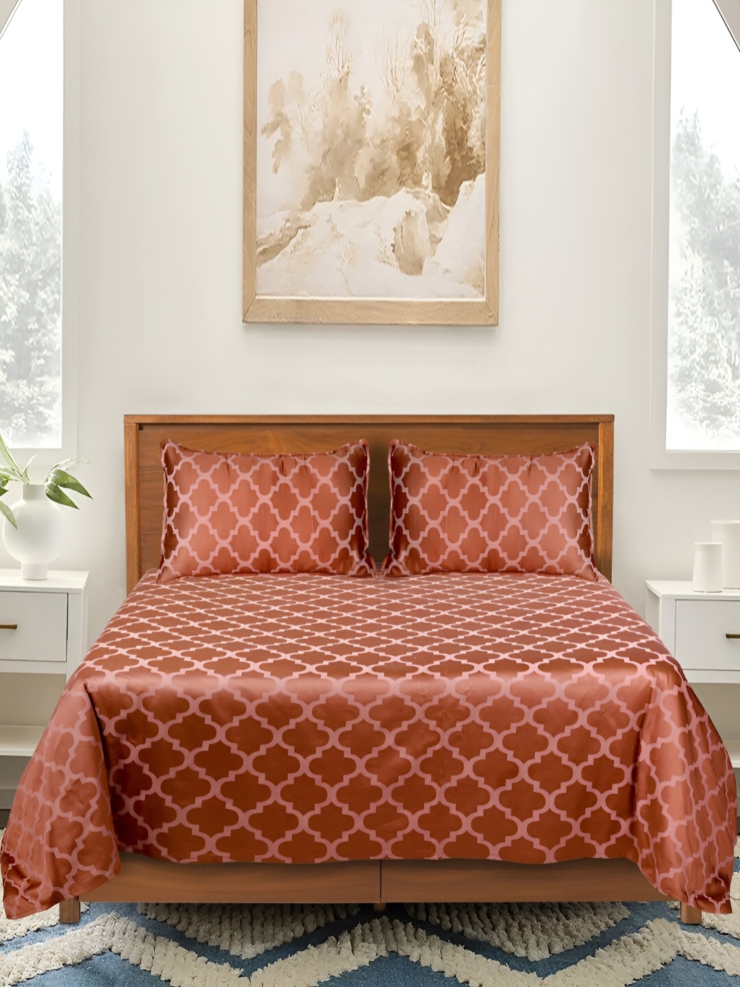 

Saral Home Rust & Pink Ethnic Motifs Cotton 210 TC Queen Bedsheet with 2 Pillow Covers