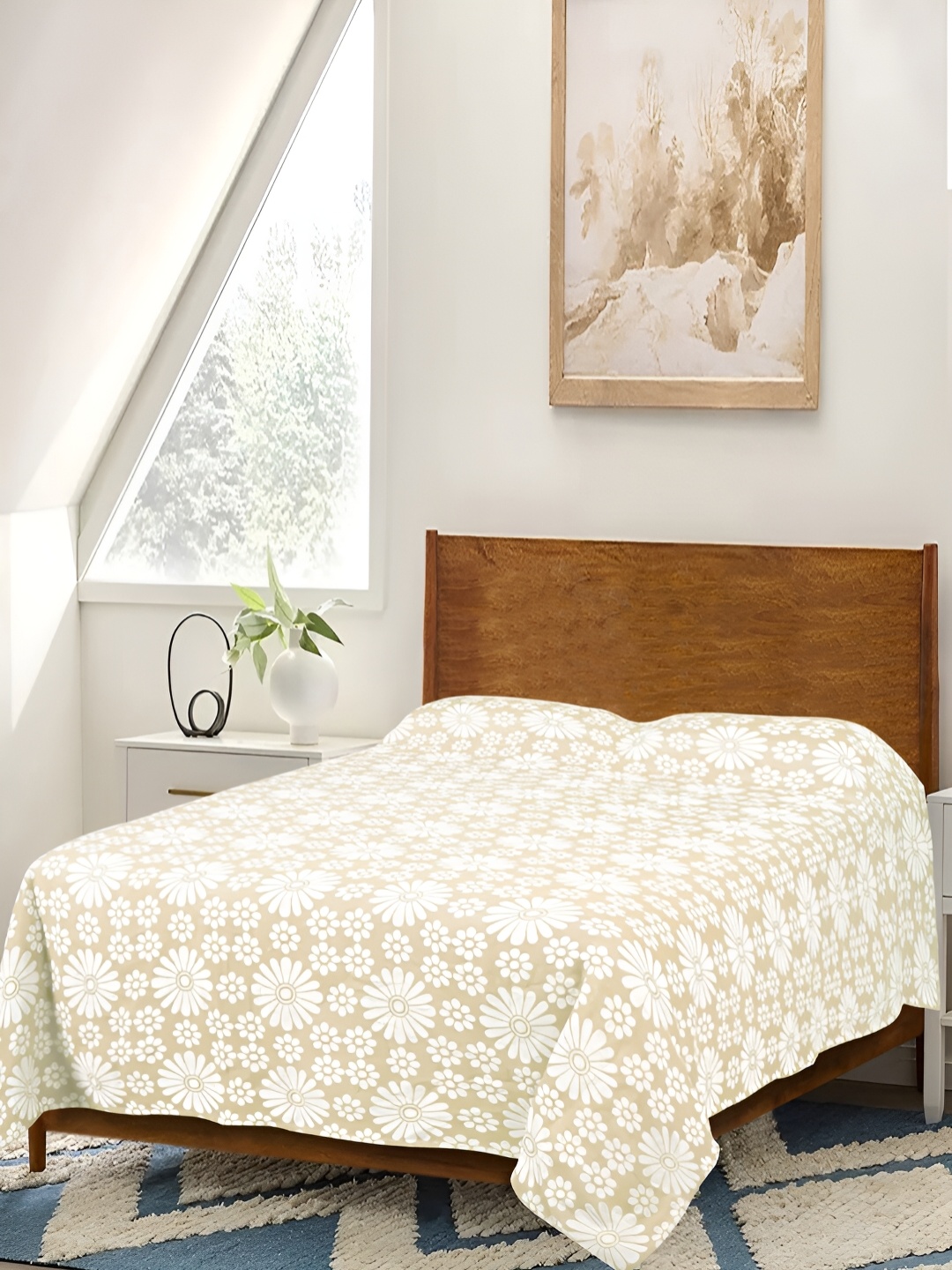 

Saral Home Off White & Beige Floral Cotton 210 TC Queen Bedsheet with 2 Pillow Covers