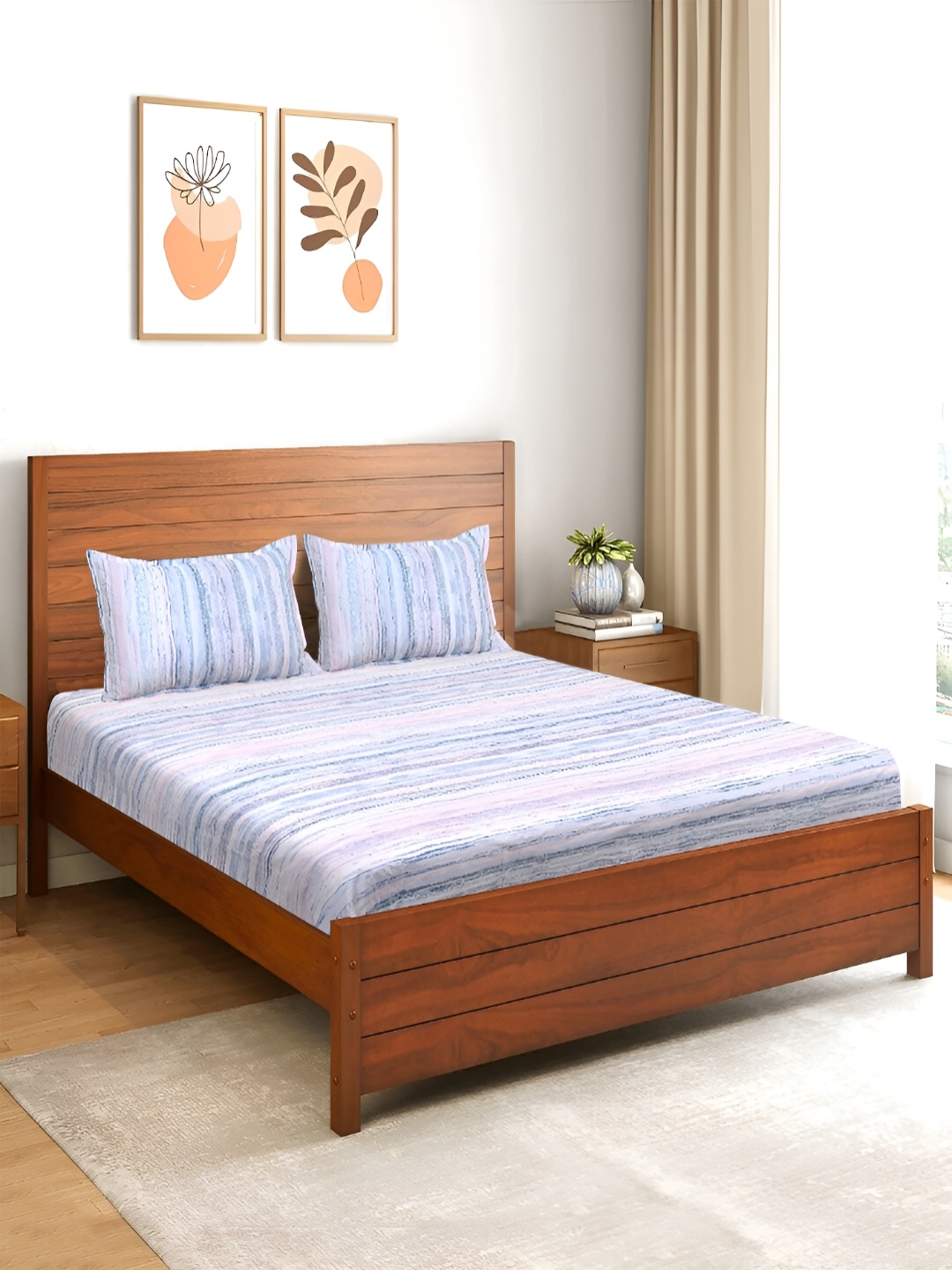 

Saral Home Blue & White Cotton 210 TC Queen Bedsheet with 2 Pillow Covers