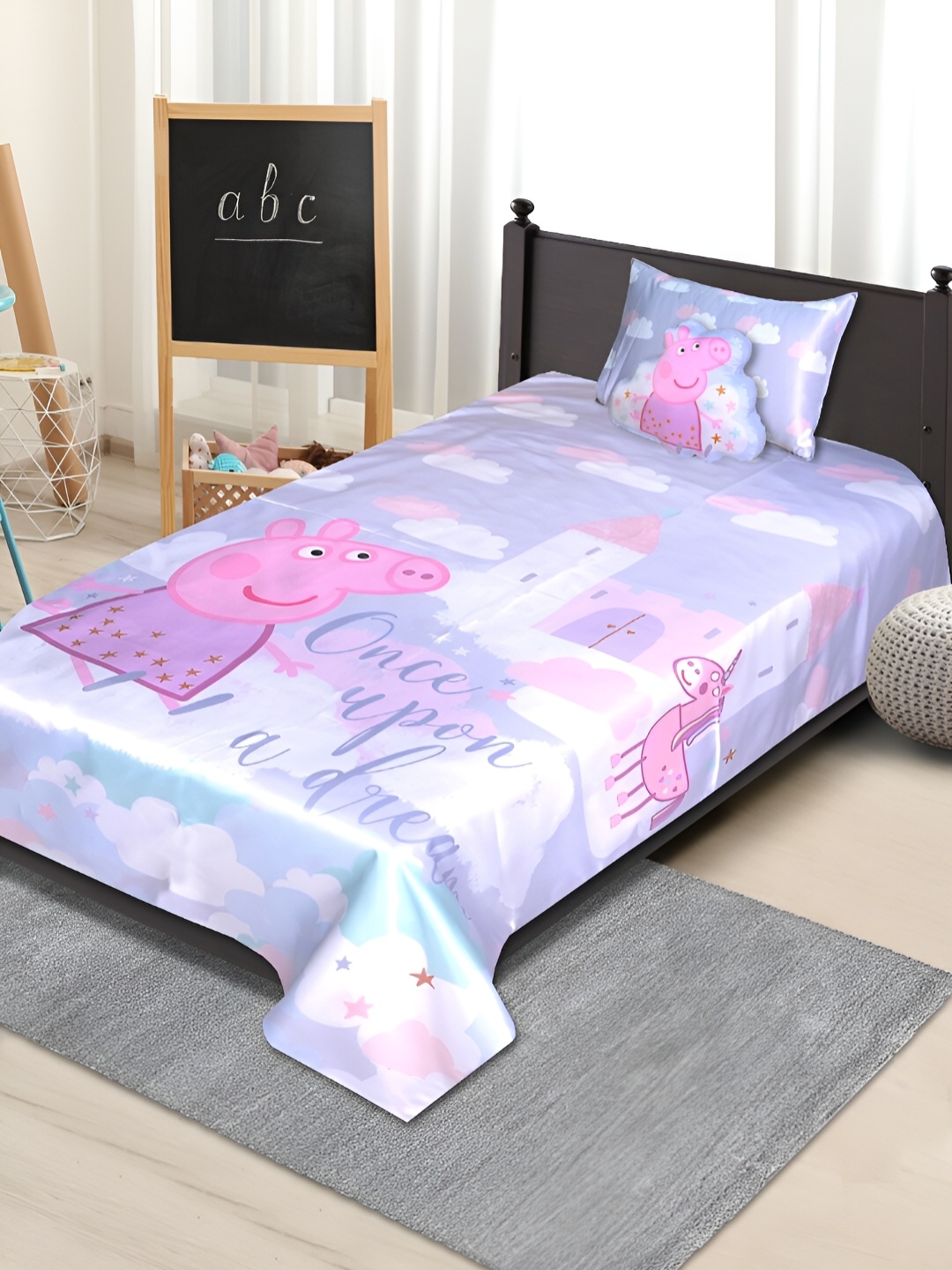 

Saral Home Grey & Pink Cartoon Characters 210 TC Single Bedsheet with 1 Pillow Covers