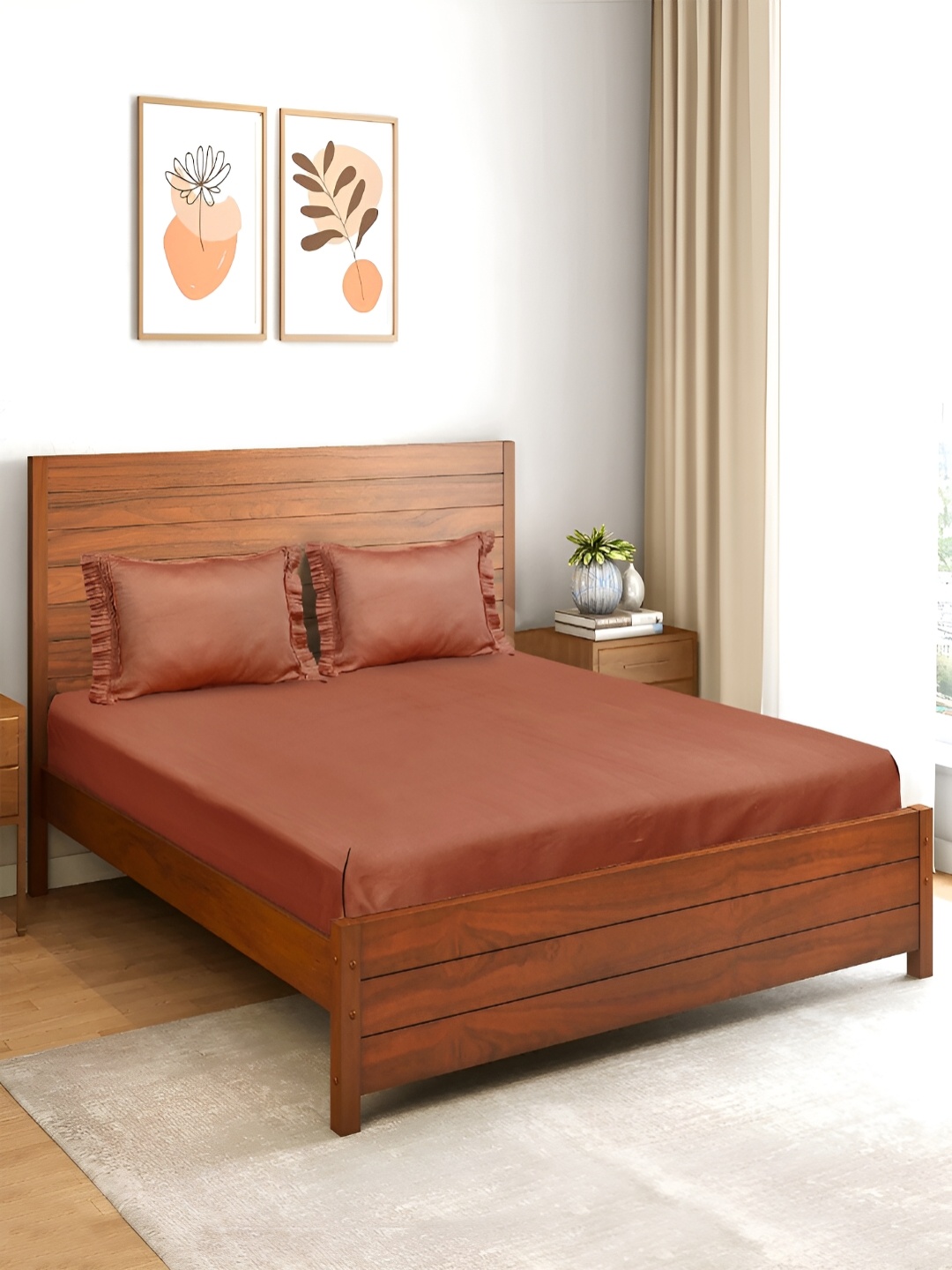 

Saral Home Rust Cotton 210 TC Queen Bedsheet with 2 Pillow Covers