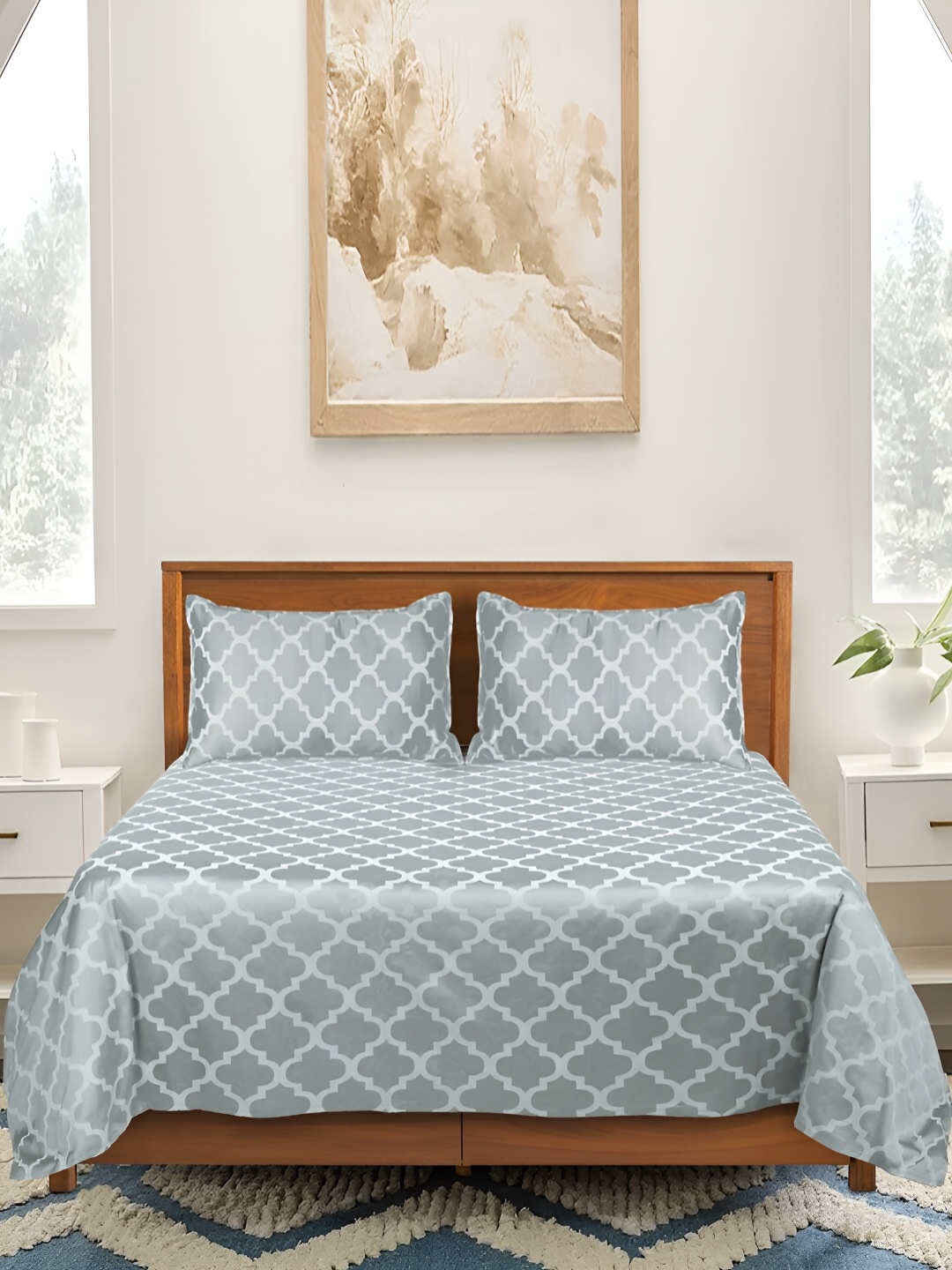 

Saral Home Grey Ethnic Motifs 210 TC Pure Cotton King Bedsheet with 2 Pillow Covers