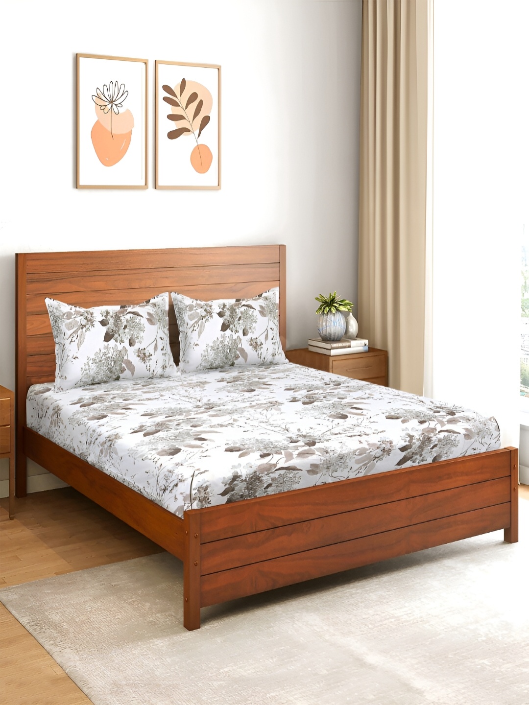 

Saral Home Grey & White Cotton 210 TC King Bedsheet with 2 Pillow Covers
