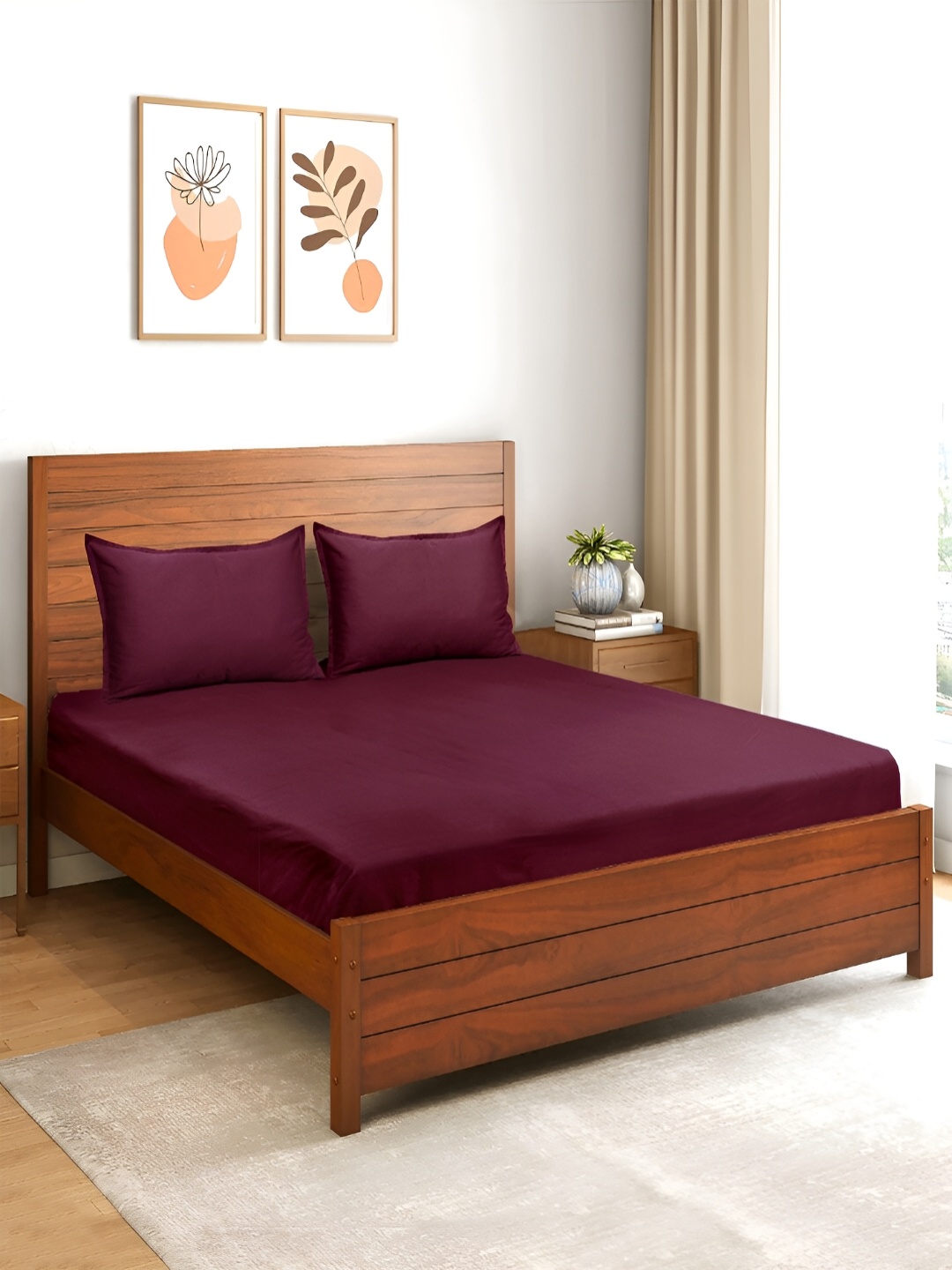 

Saral Home Maroon Cotton 210 TC Queen Bedsheet with 2 Pillow Covers