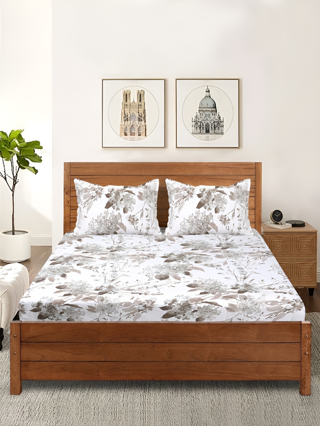 

Saral Home Grey & White 210 TC Queen Bedsheet with 2 Pillow Covers