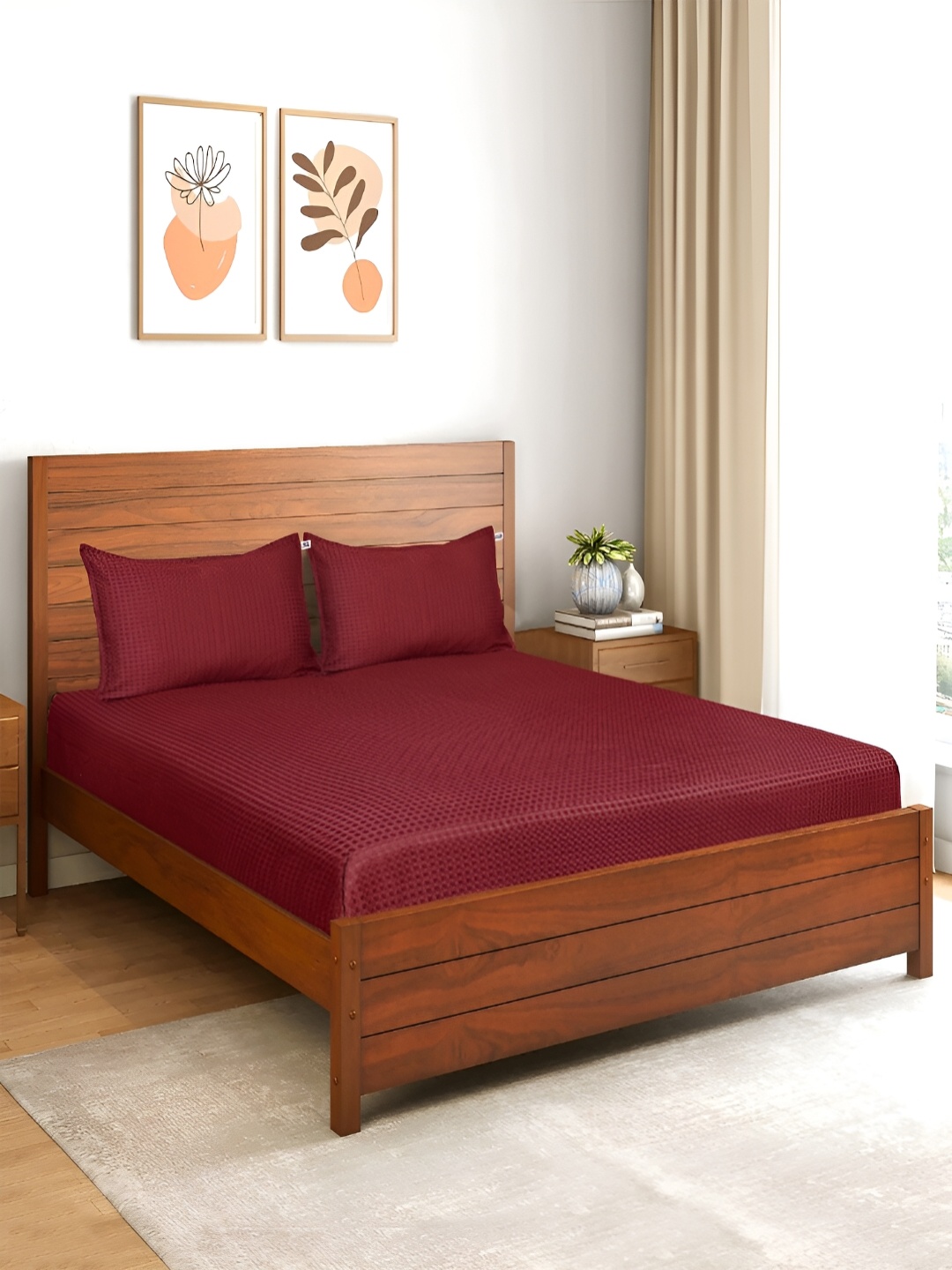 

Saral Home Maroon Ethnic Motifs 210 TC King Bedsheet with 2 Pillow Covers