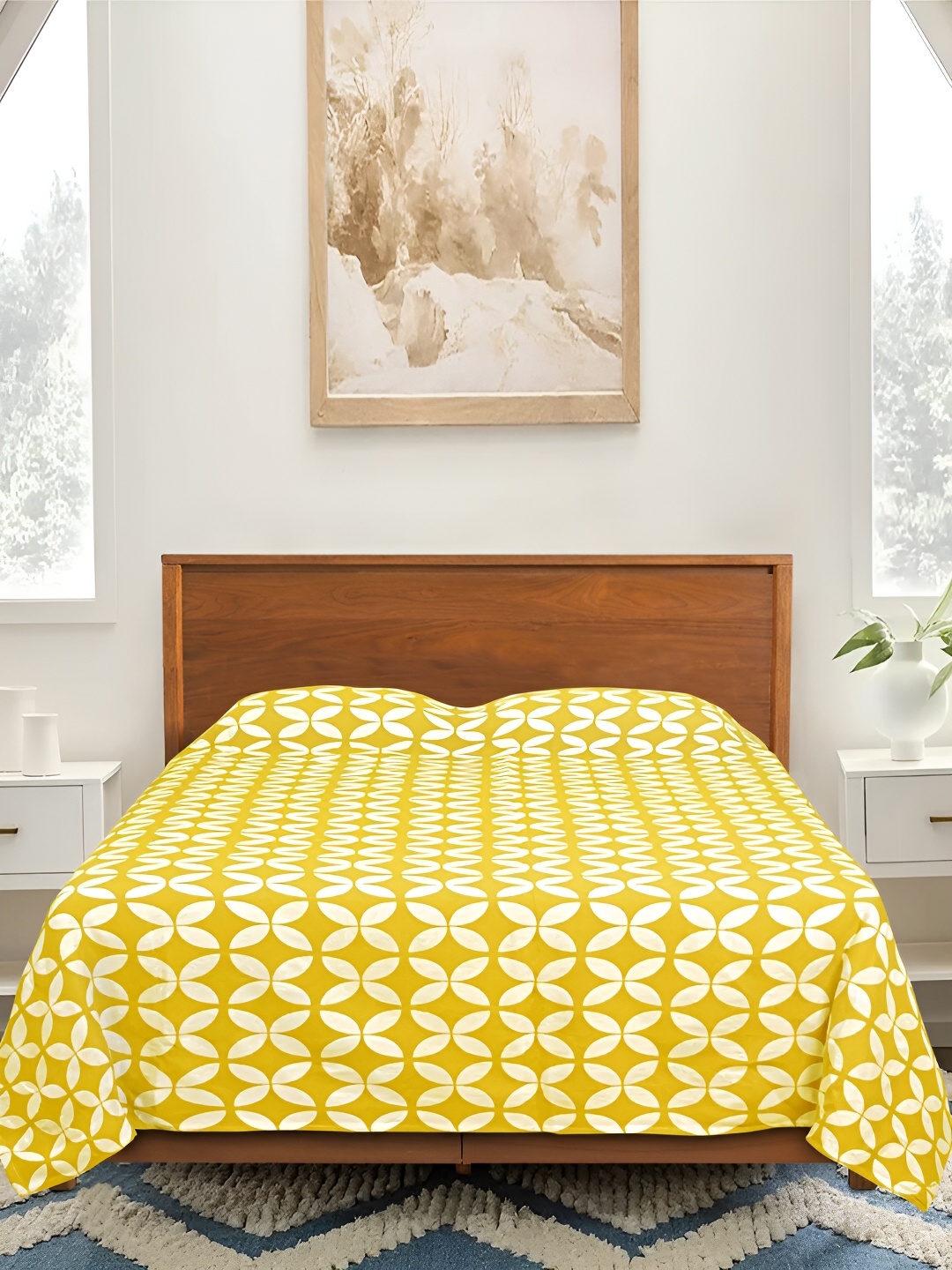 

Saral Home Yellow & White Ethnic Motifs Cotton 210 TC Queen Bedsheet with 2 Pillow Covers