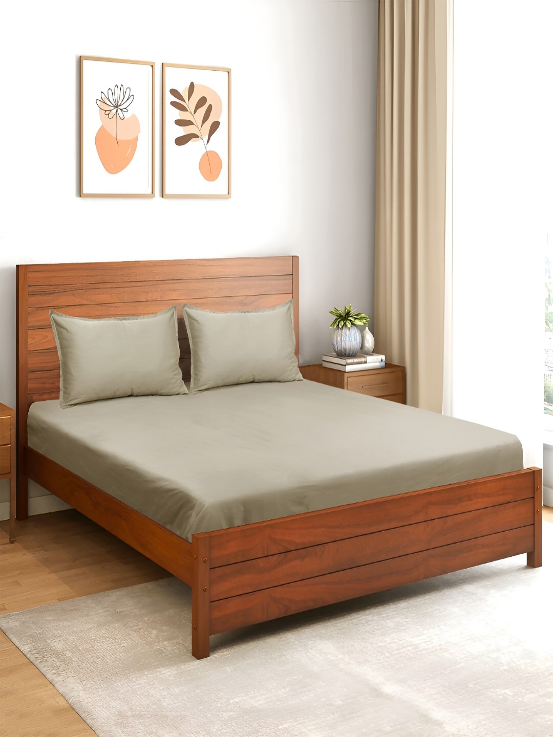 

Saral Home Beige Cotton 210 TC King Bedsheet with 2 Pillow Covers