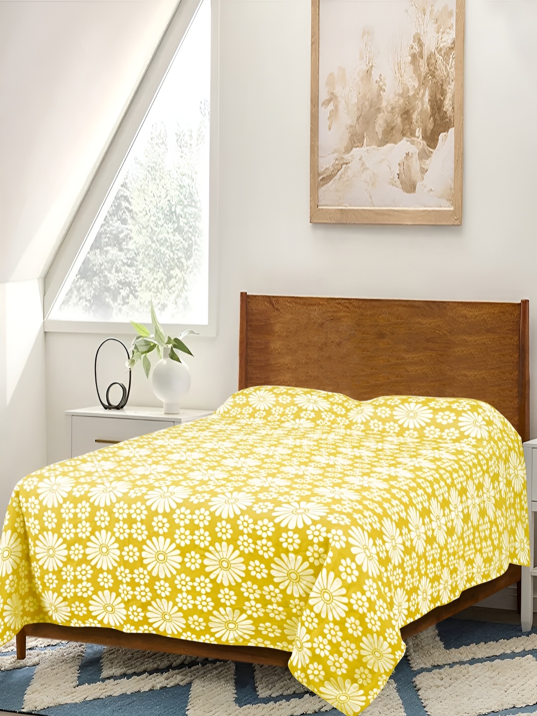 

Saral Home Yellow & White Floral Cotton 210 TC Queen Bedsheet with 2 Pillow Covers