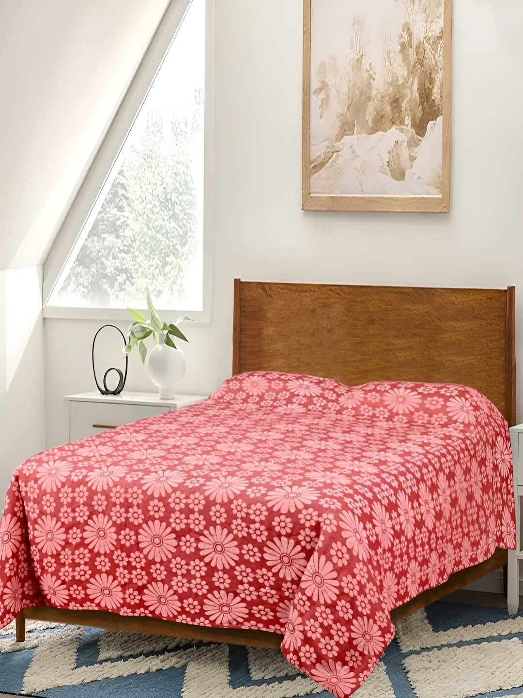 

Saral Home Rust & Pink Floral Cotton 210 TC Queen Bedsheet with 2 Pillow Covers