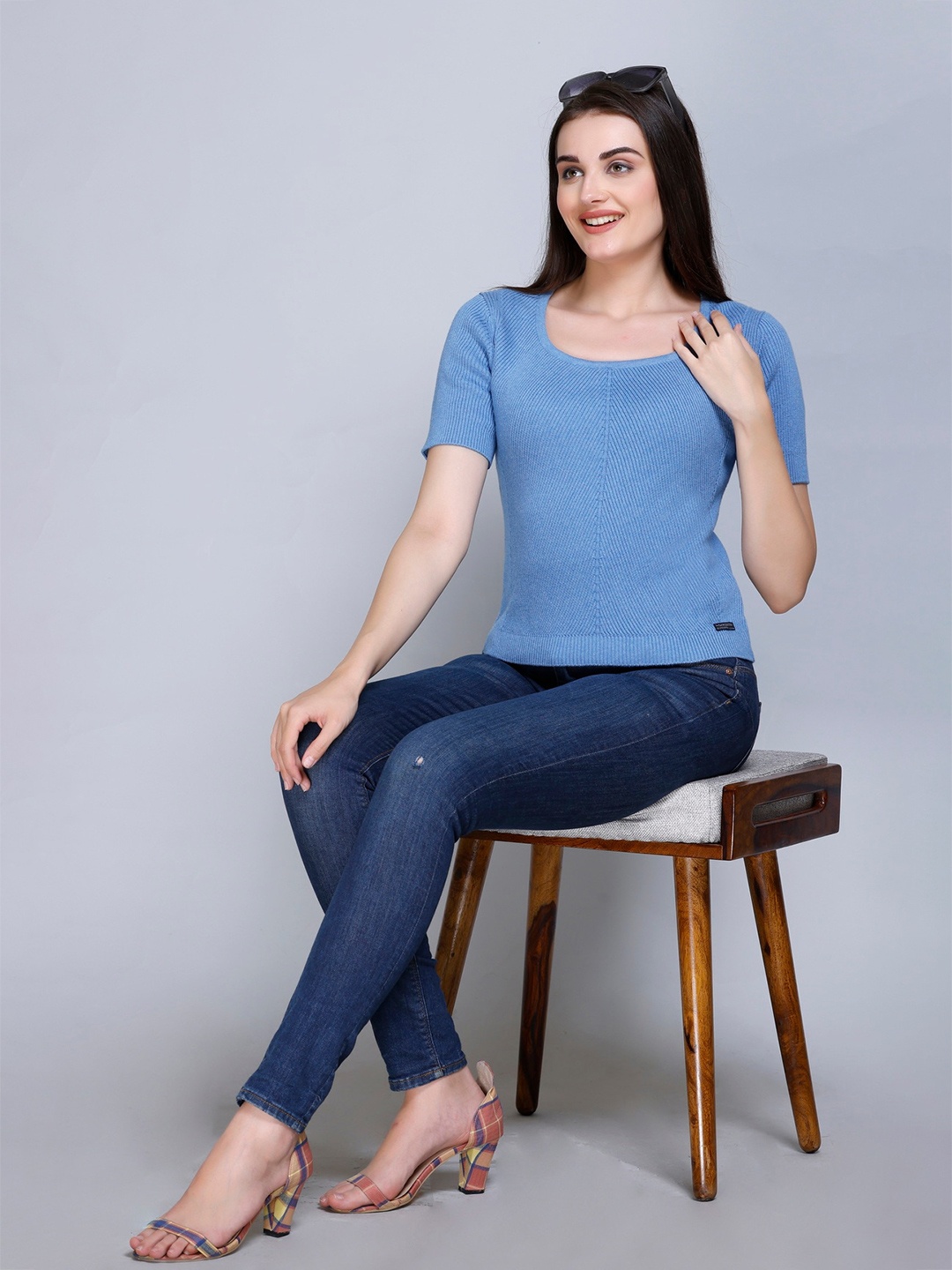 

513 Round Neck Cotton Summer Top, Blue