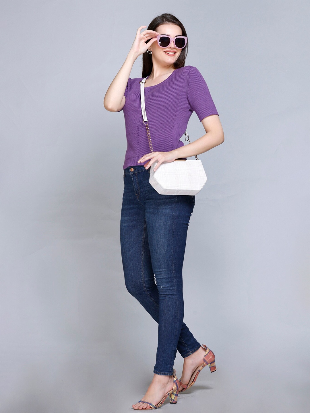

513 Round Neck Cotton Summer Top, Purple