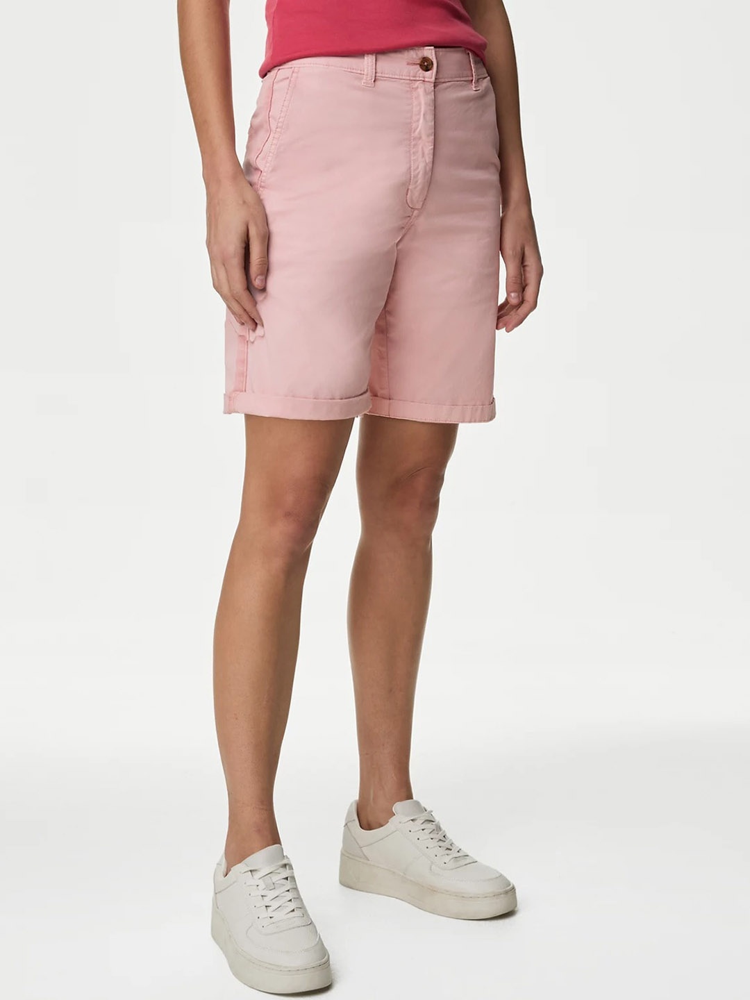 

Marks & Spencer Women High-Rise Chino Shorts, Pink