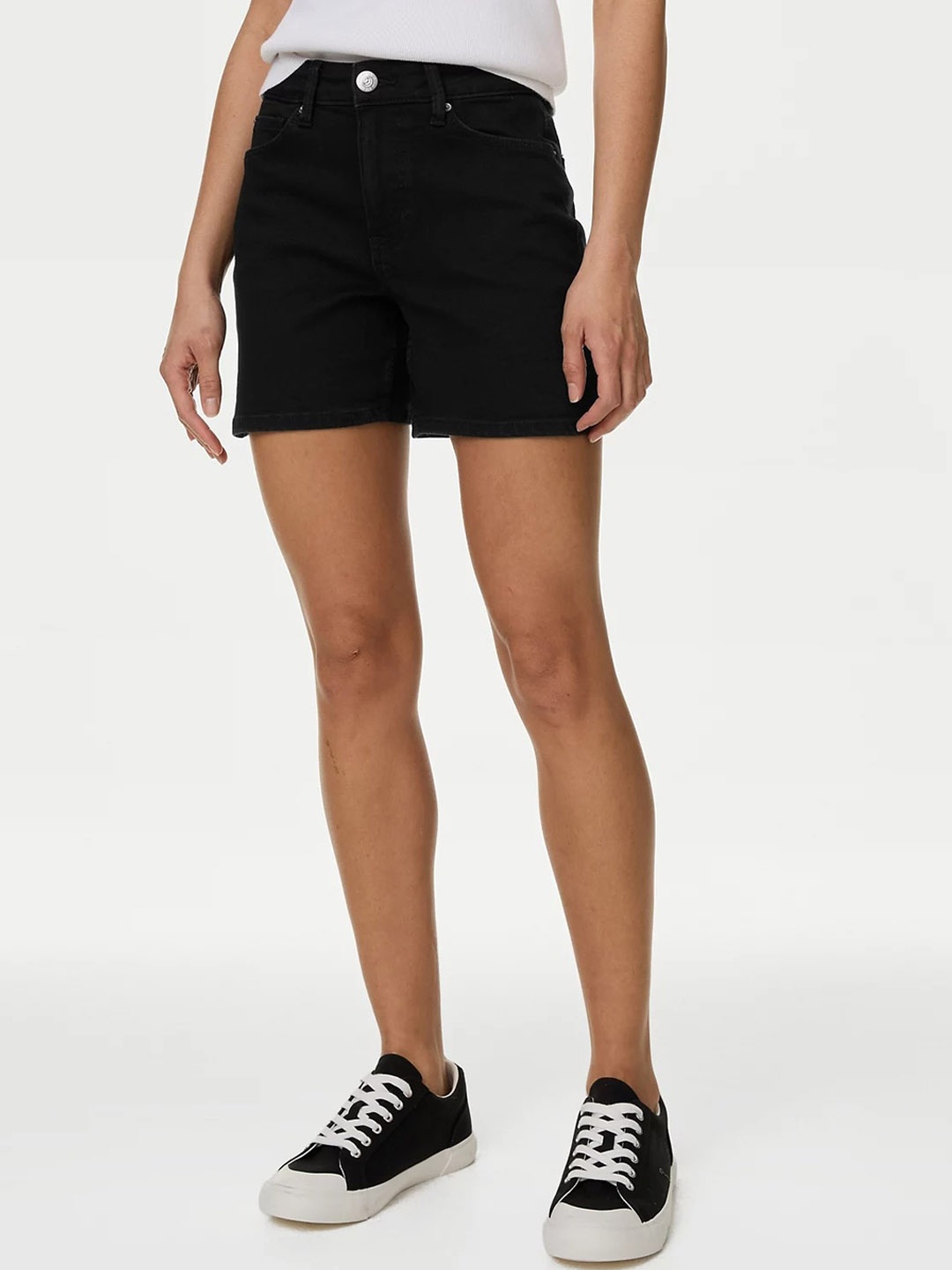 

Marks & Spencer Women High-Rise Denim Shorts, Black