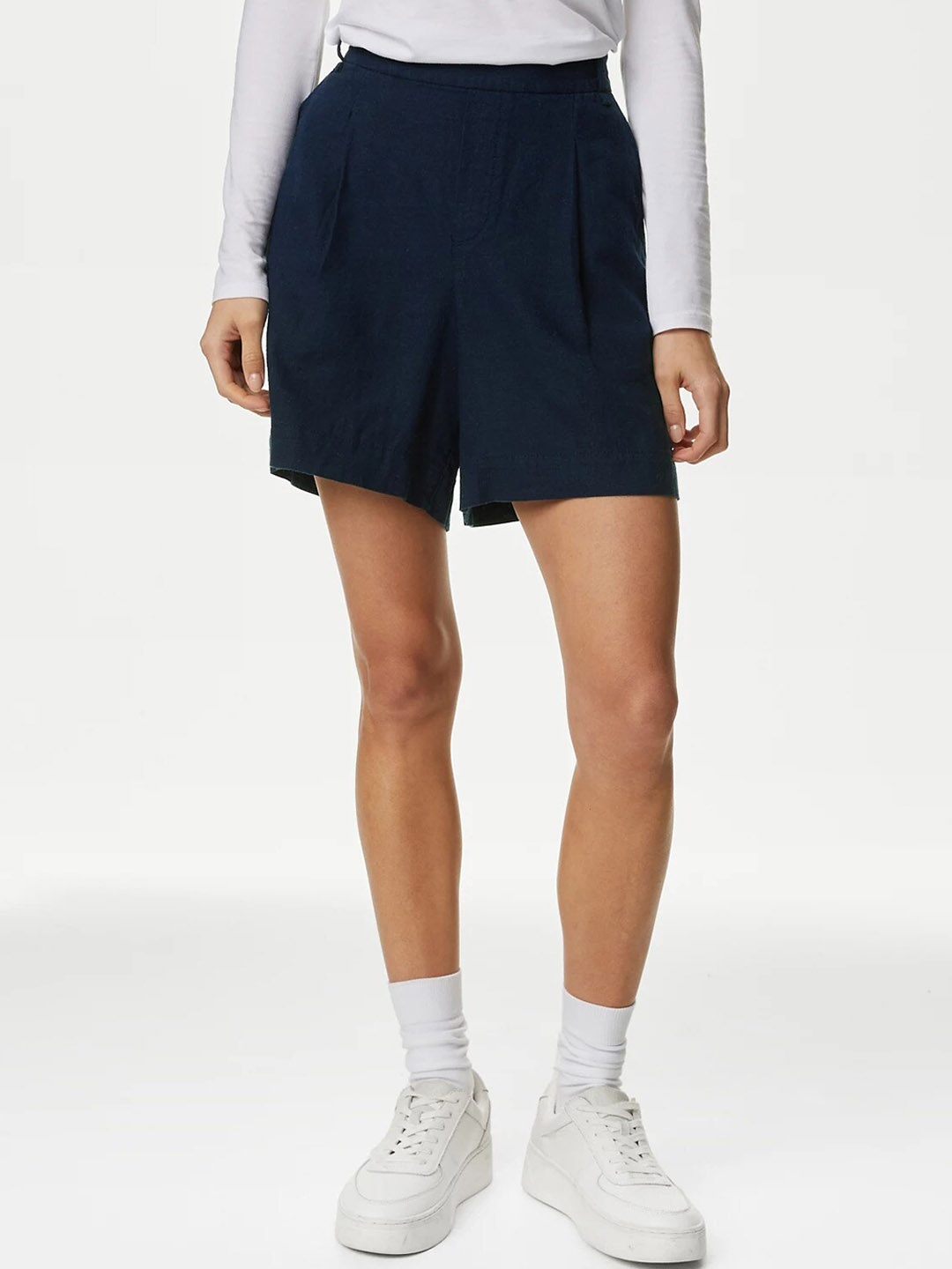 

Marks & Spencer Women High-Rise Shorts, Navy blue