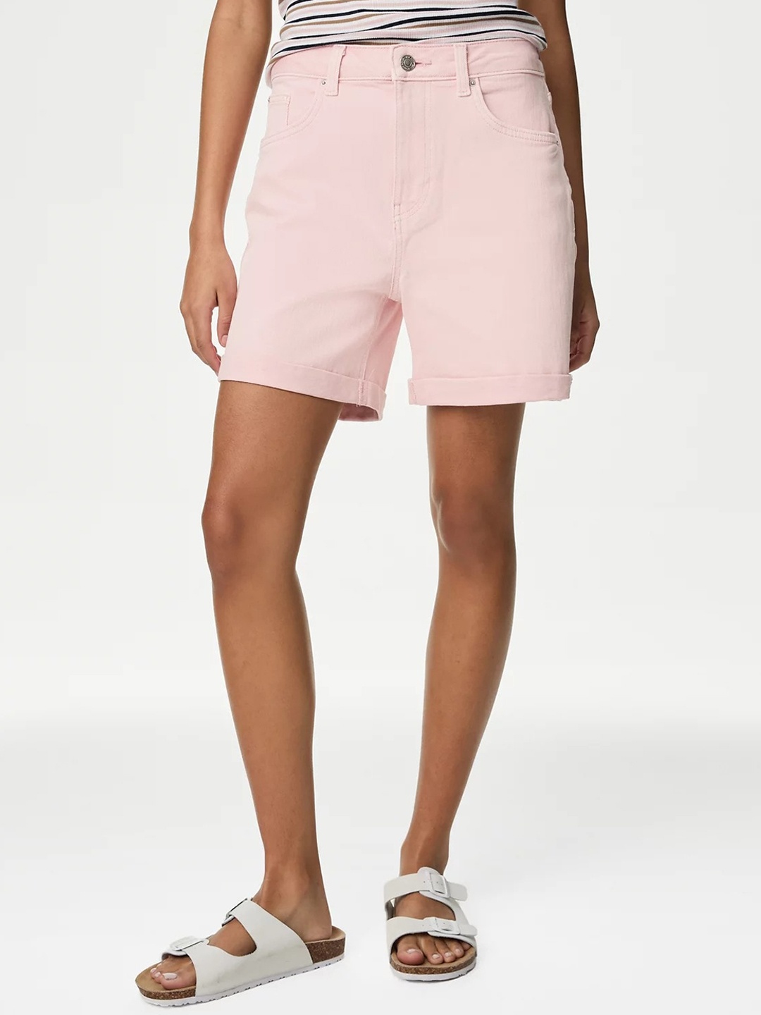 

Marks & Spencer Women High-Rise Denim Boyfriend Shorts, Pink