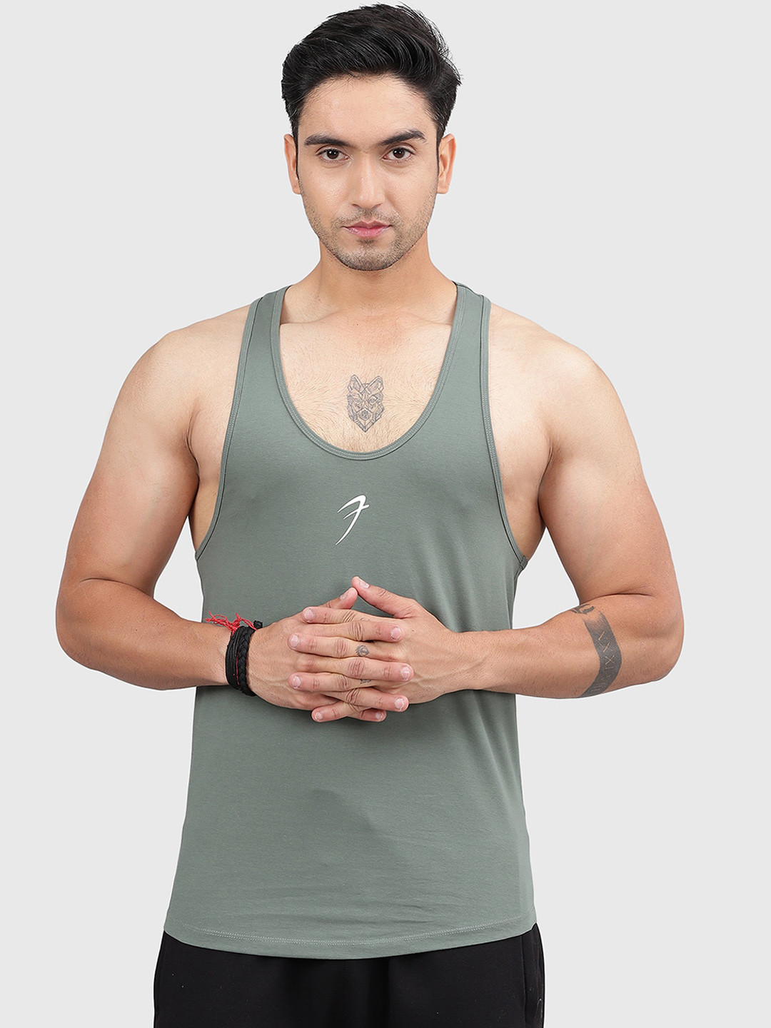 

FUAARK Rich Sleeveless Innerwear Gym Vests Legacy Stringer Sage Green S