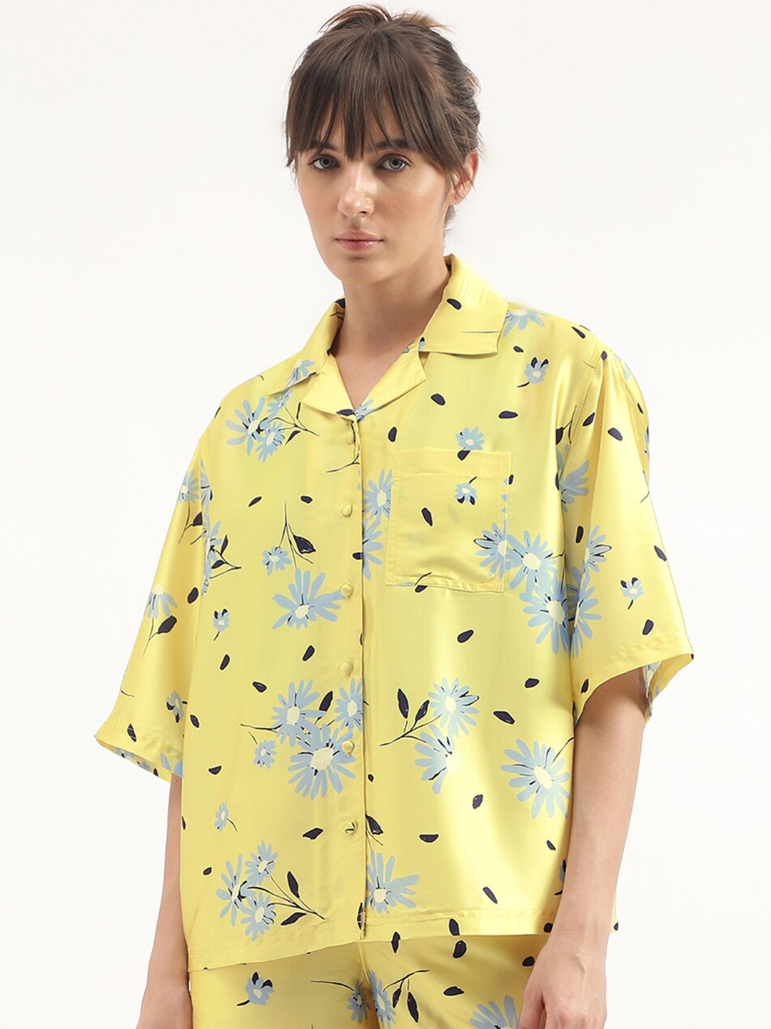 

United Colors of Benetton Floral Printed Cuban Collar Casual Shirt, Yellow