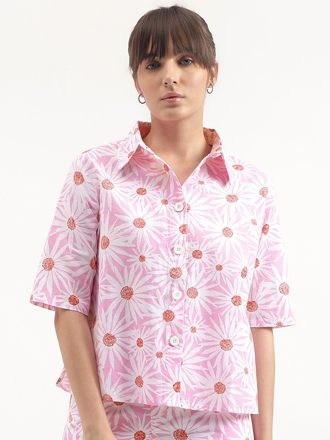 

United Colors of Benetton Floral Printed Cotton Linen Casual Shirt, Pink