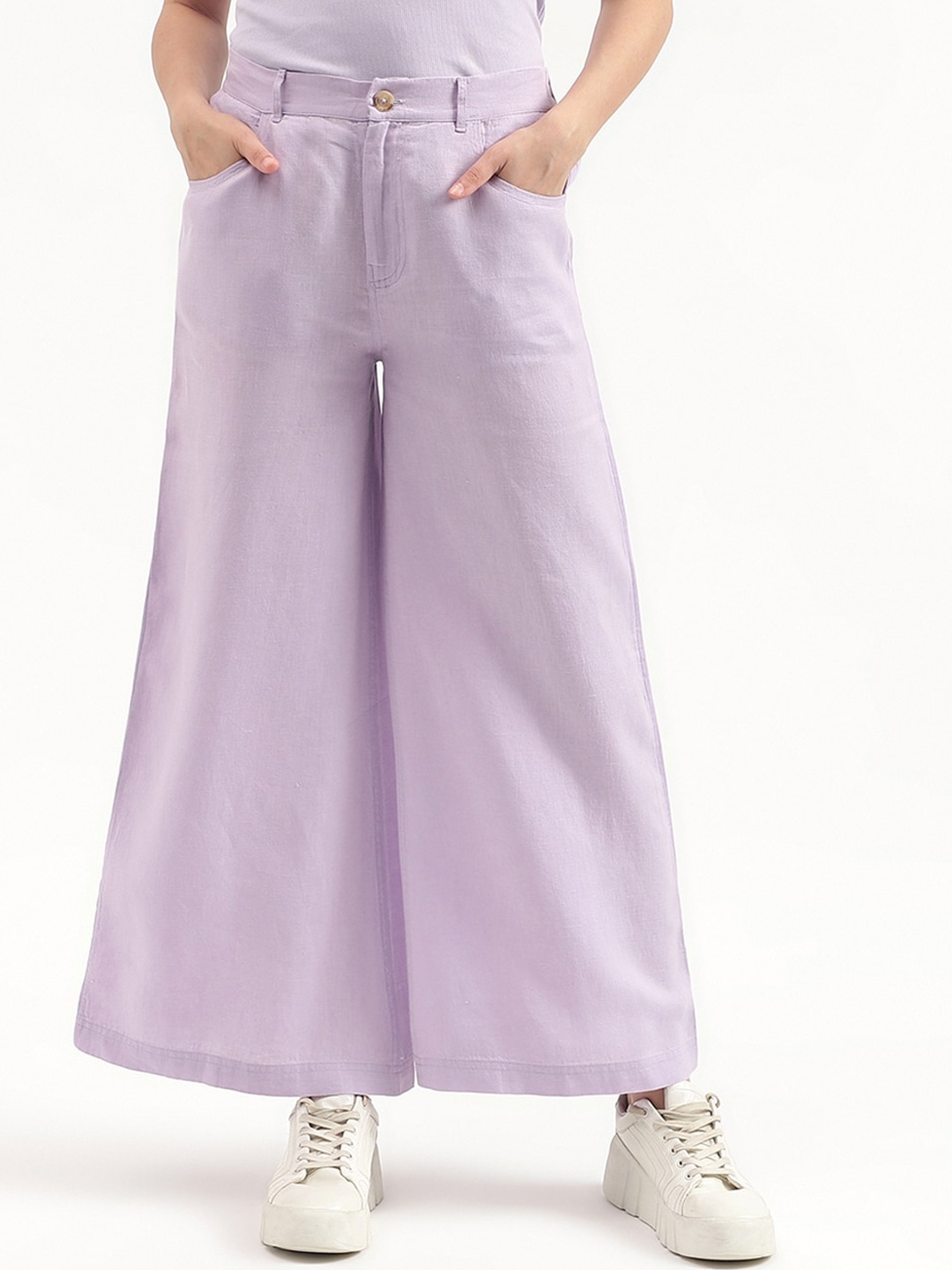 

United Colors of Benetton Women Mid-Rise Regular Fit Trousers, Purple