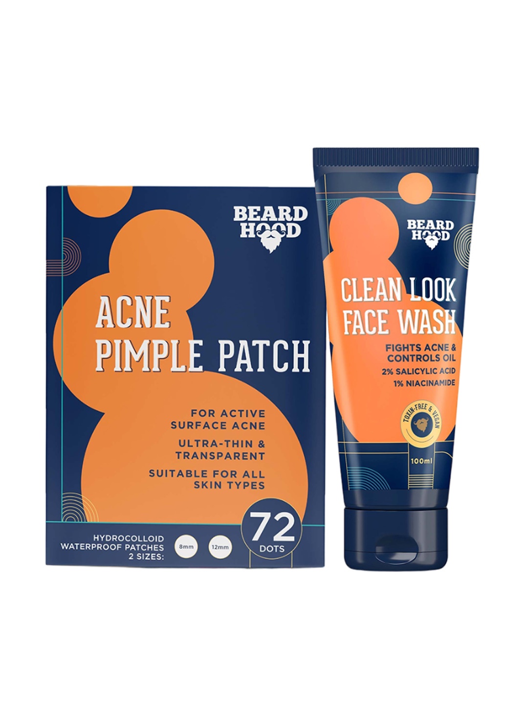 

Beardhood Acne Pimple Patches 72 Dots & Clean Look Face Wash 100ml, White