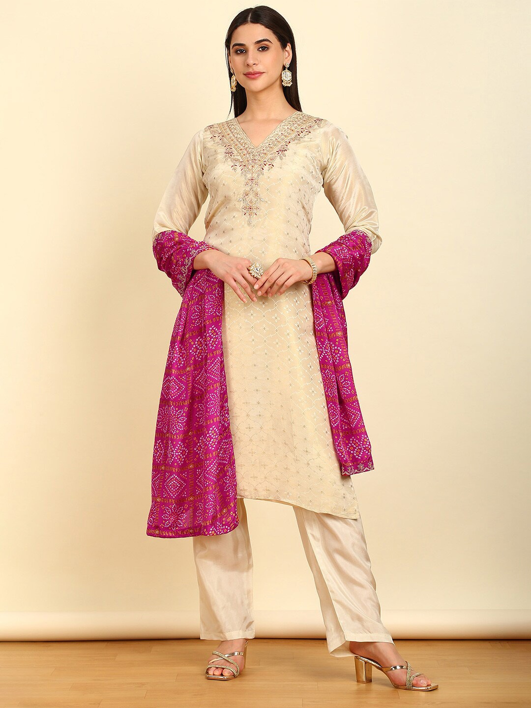 

Soch Unstitched Dress Material, Cream