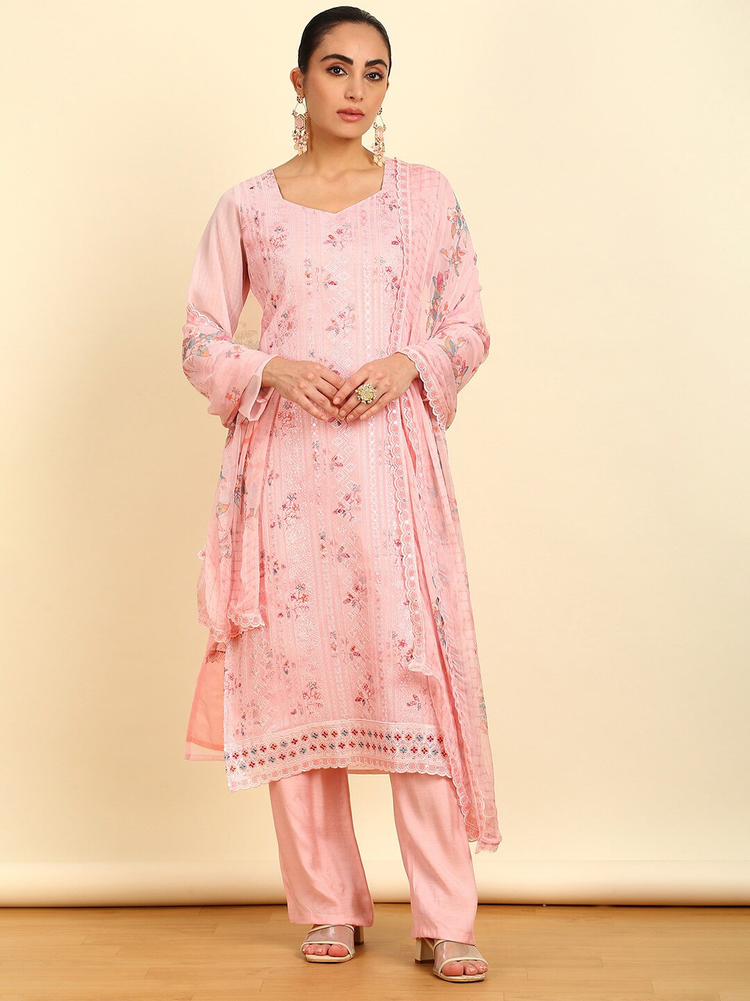 

Soch Pink Floral Embroidered Sequinned Unstitched Dress Material
