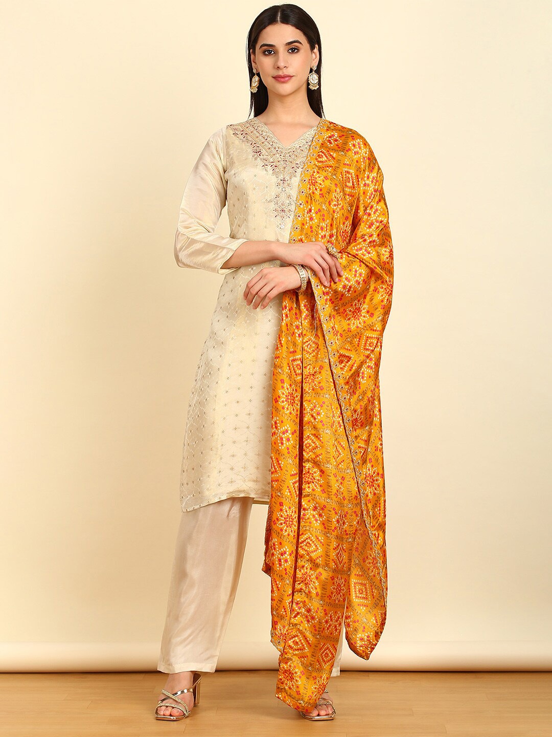 

Soch Unstitched Dress Material, Cream