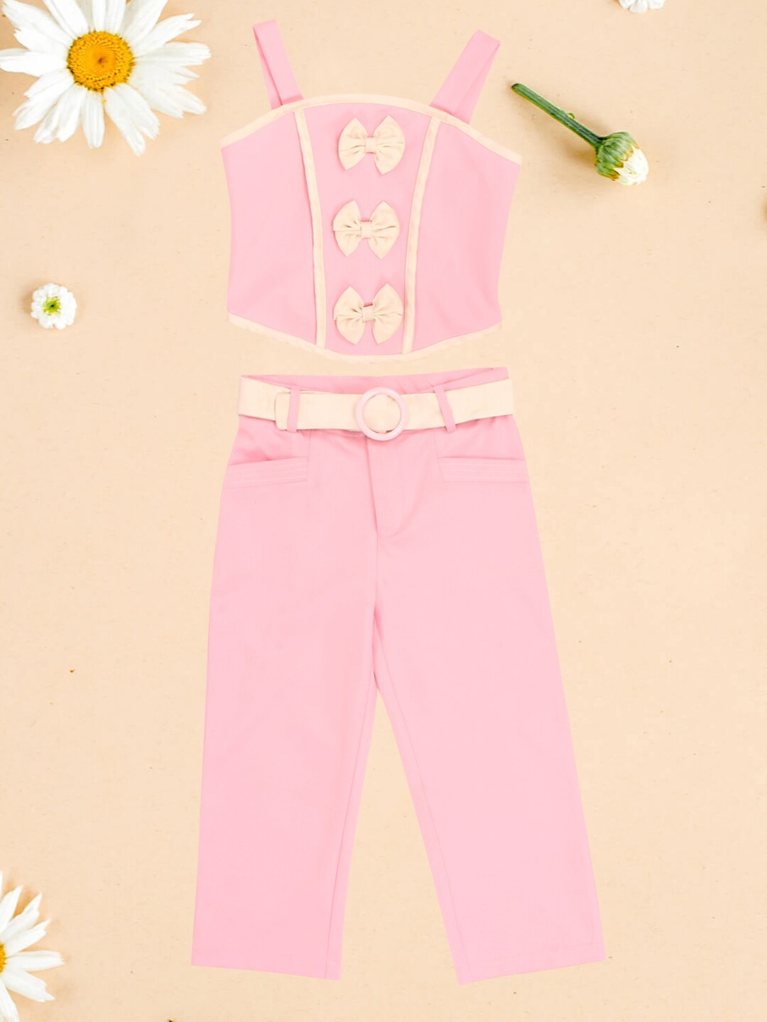 

CUTECUMBER Girls Embellished Top With Trousers, Pink