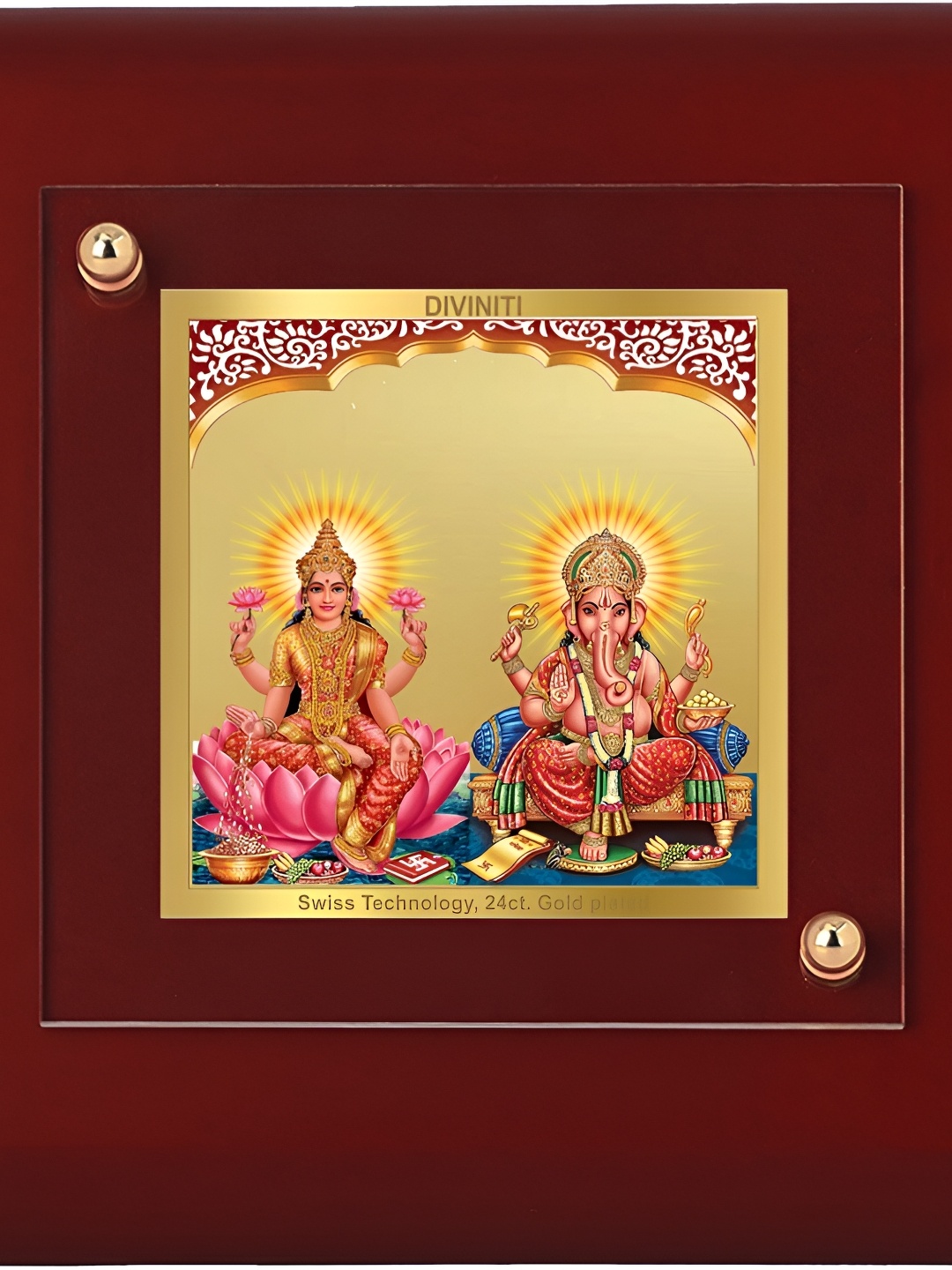 

DIVINITI Gold-Toned & Pink Glass Wall Photo Frame