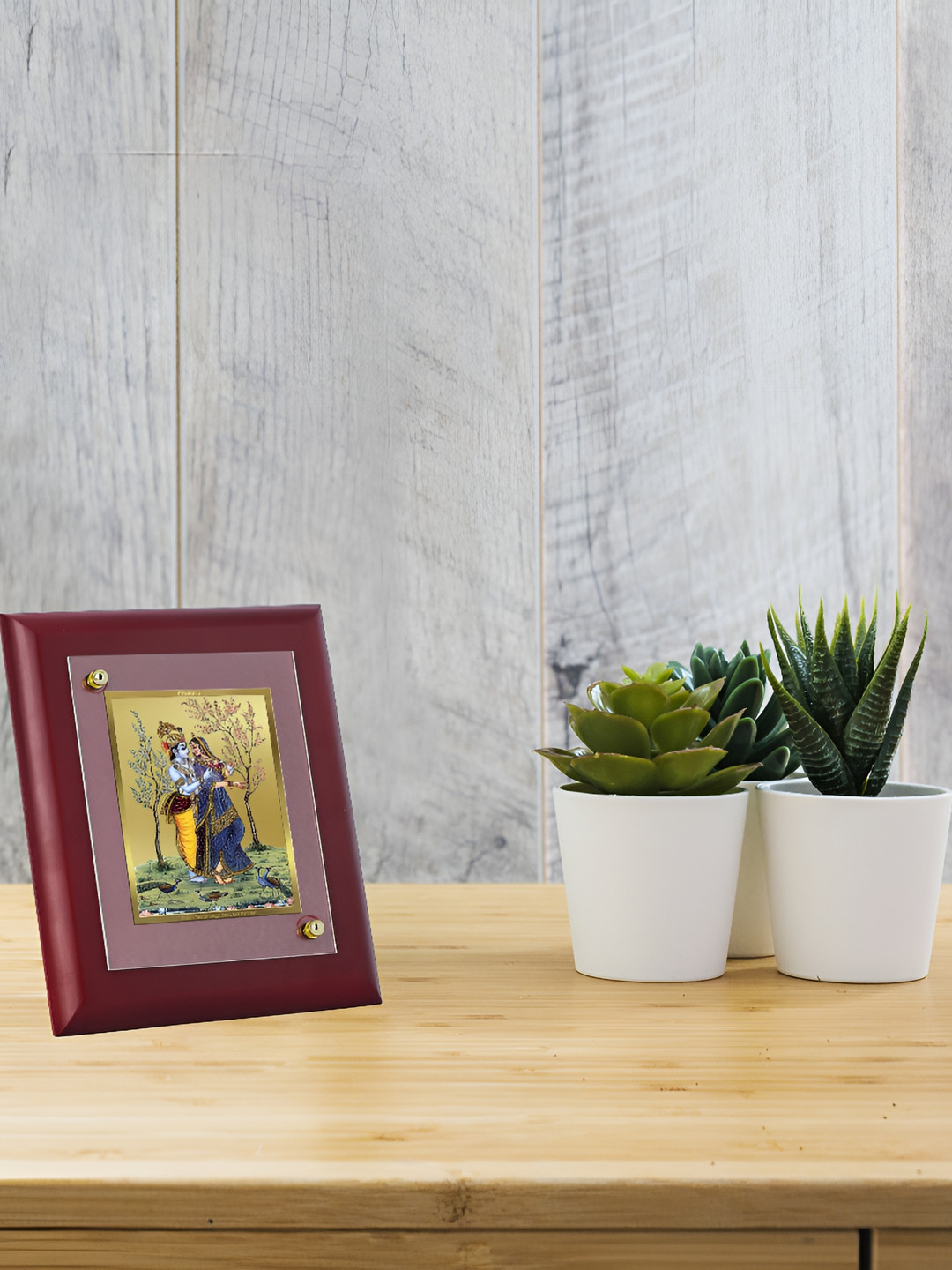 

DIVINITI Maroon & Gold Toned Religious 4K Gold Plated Wooden Wall Photo Frame