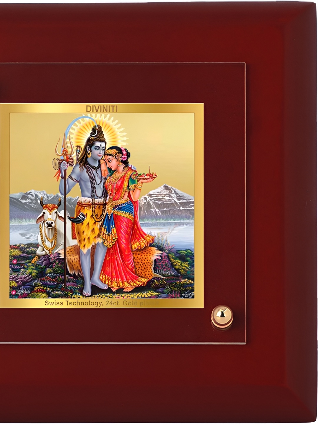 

DIVINITI Brown Wooden Shiva with Parvati Gold Plated Table Photo Frames