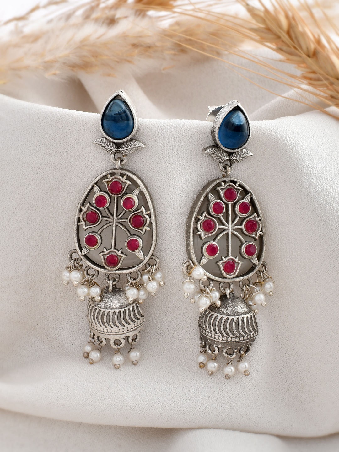 

DASTOOR Oxidised Silver Contemporary Jhumkas