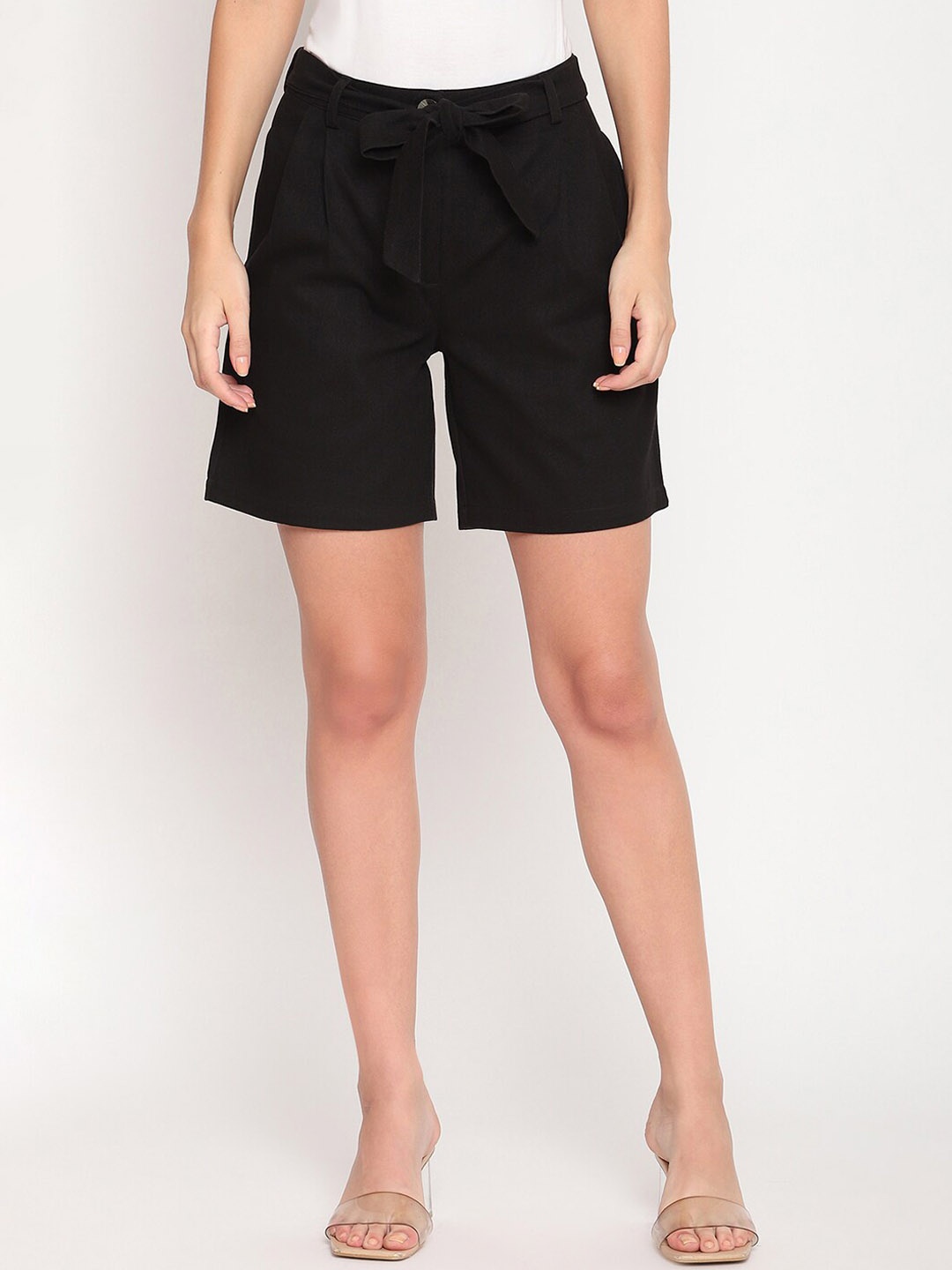 

HOUSE OF KKARMA Women Mid-Rise Cotton Shorts, Black