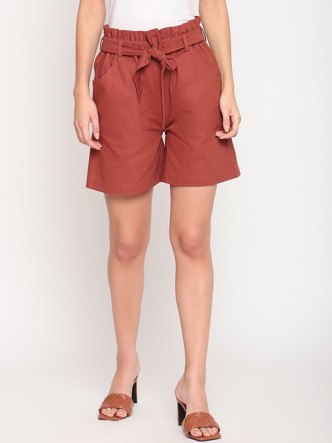 

HOUSE OF KKARMA Women Cotton Shorts, Rust