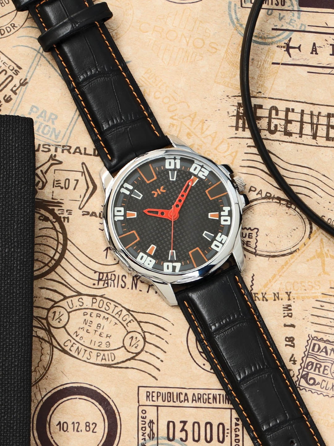 

Killer Men Brass Dial & Leather Straps Analogue Watch KLMO73C, Black