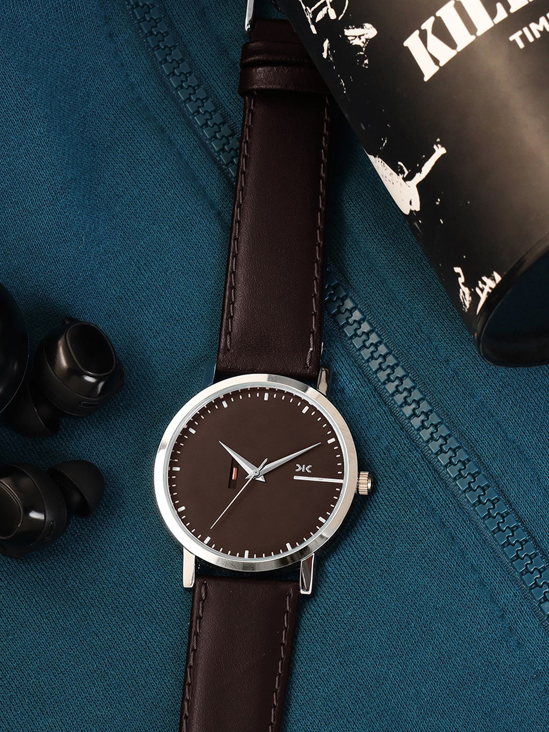 

Killer Men Round Textured Leather Straps Analogue Watch KLMO62D, Black