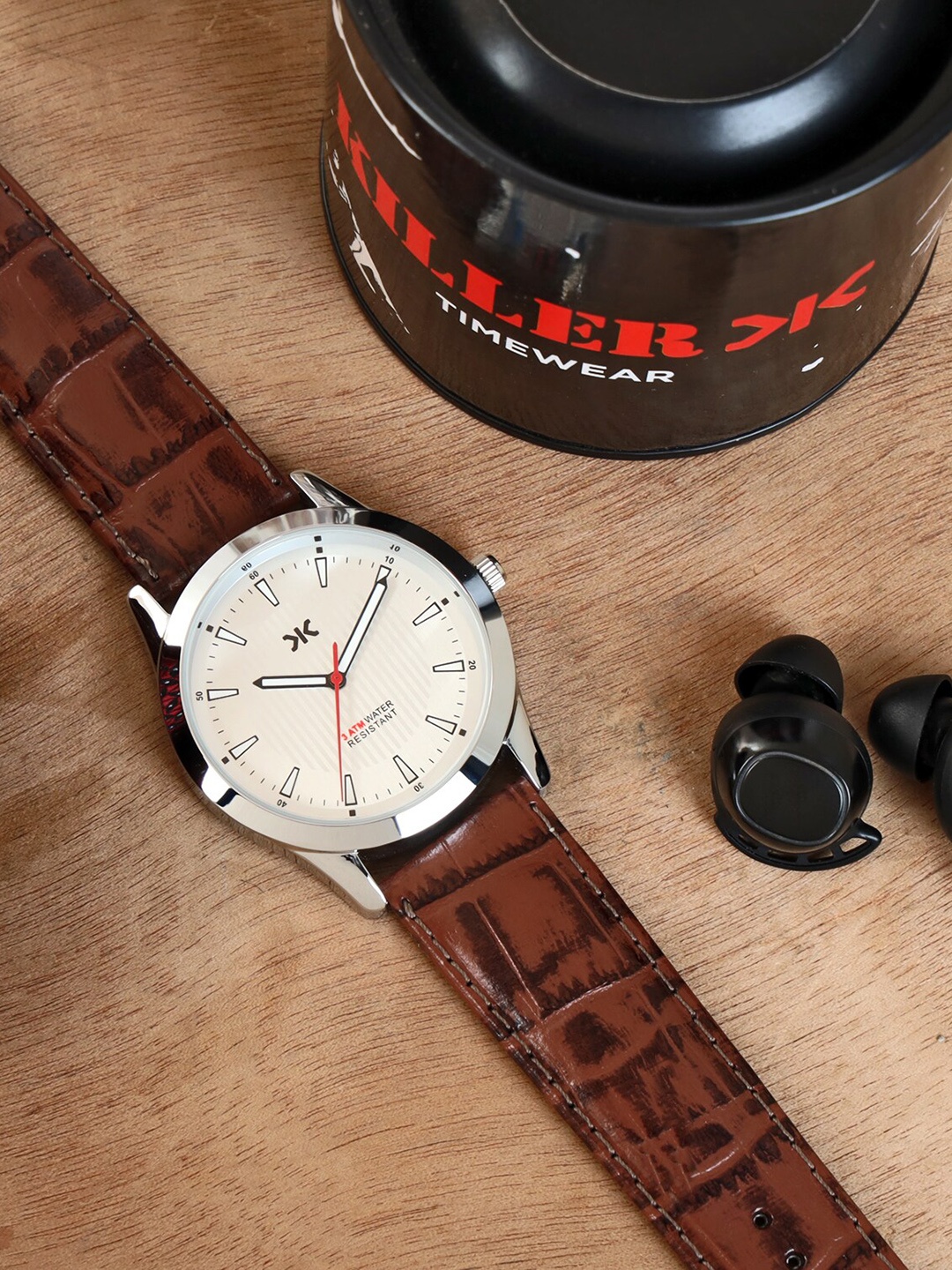 

Killer Men Brass Dial & Leather Straps Analogue Watch KLMO43D, White