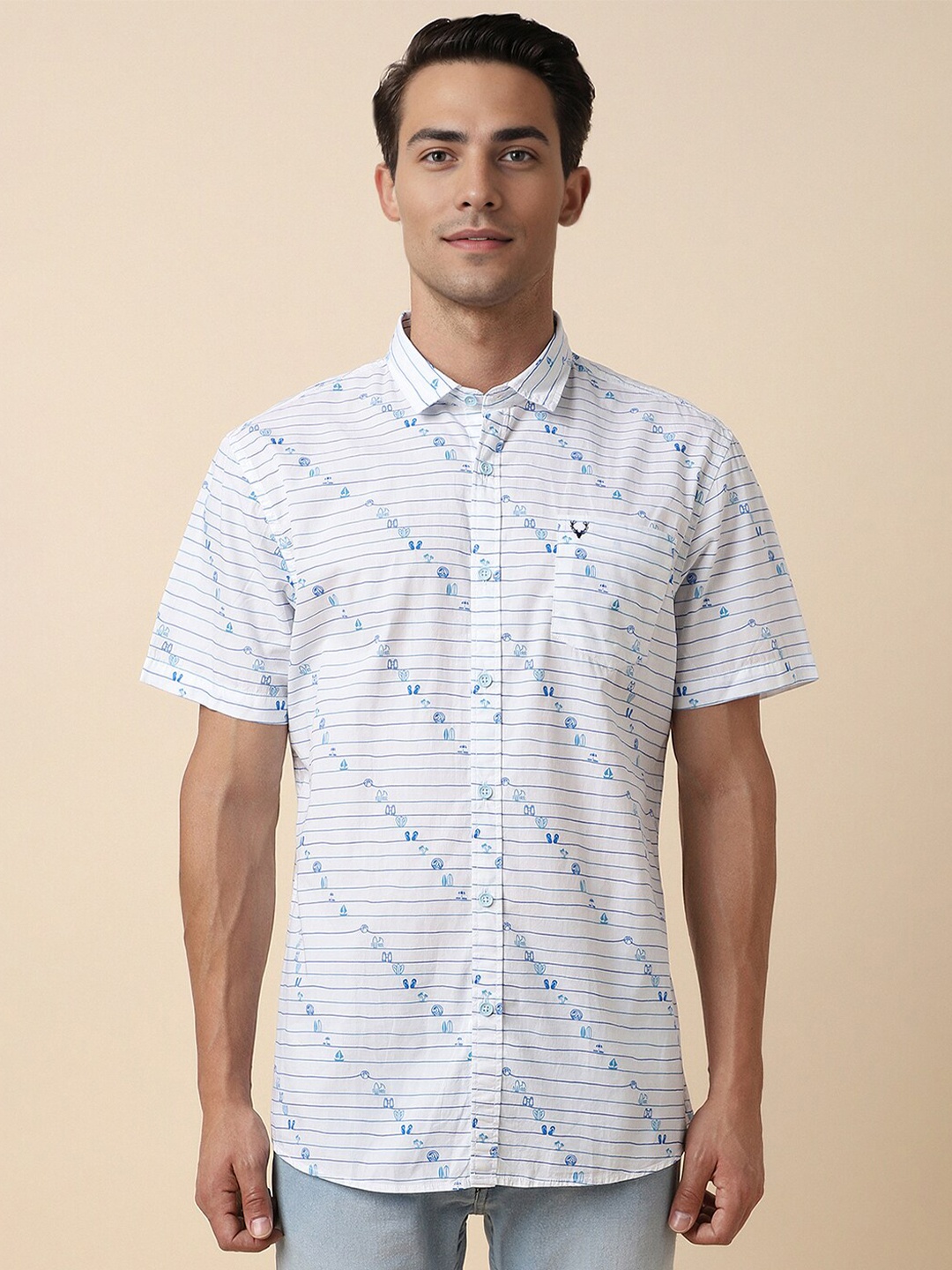 

Allen Solly Slim Fit Horizontal Striped Cotton Casual Shirt, White
