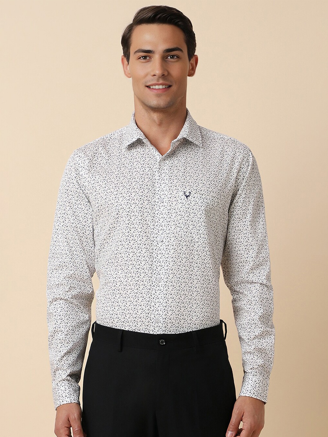 Allen Solly Slim Fit Print Full Sleeves Formal Shirts, White
