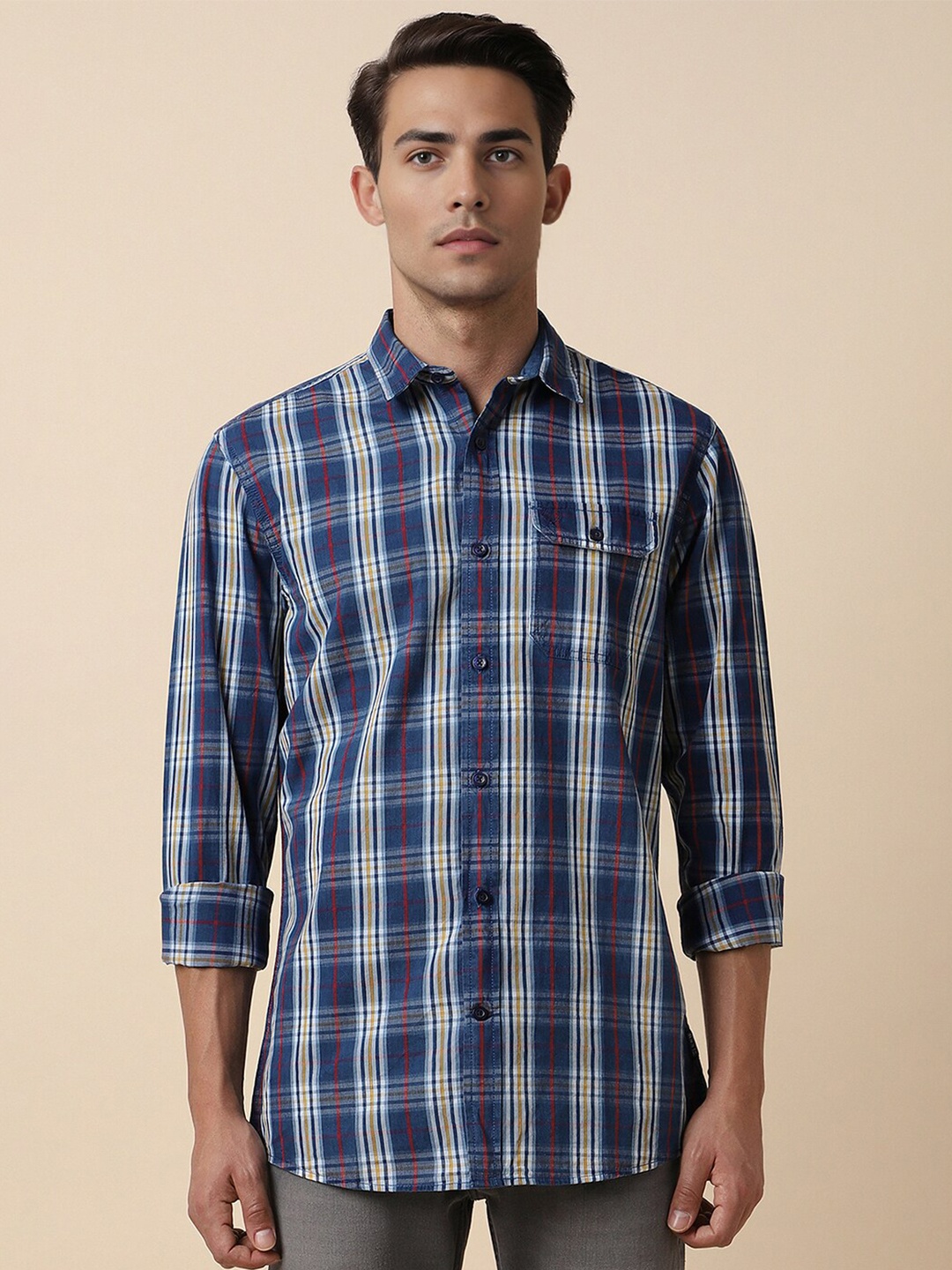 

Allen Solly Custom Fit Check Full Sleeves Casual Shirts, Blue